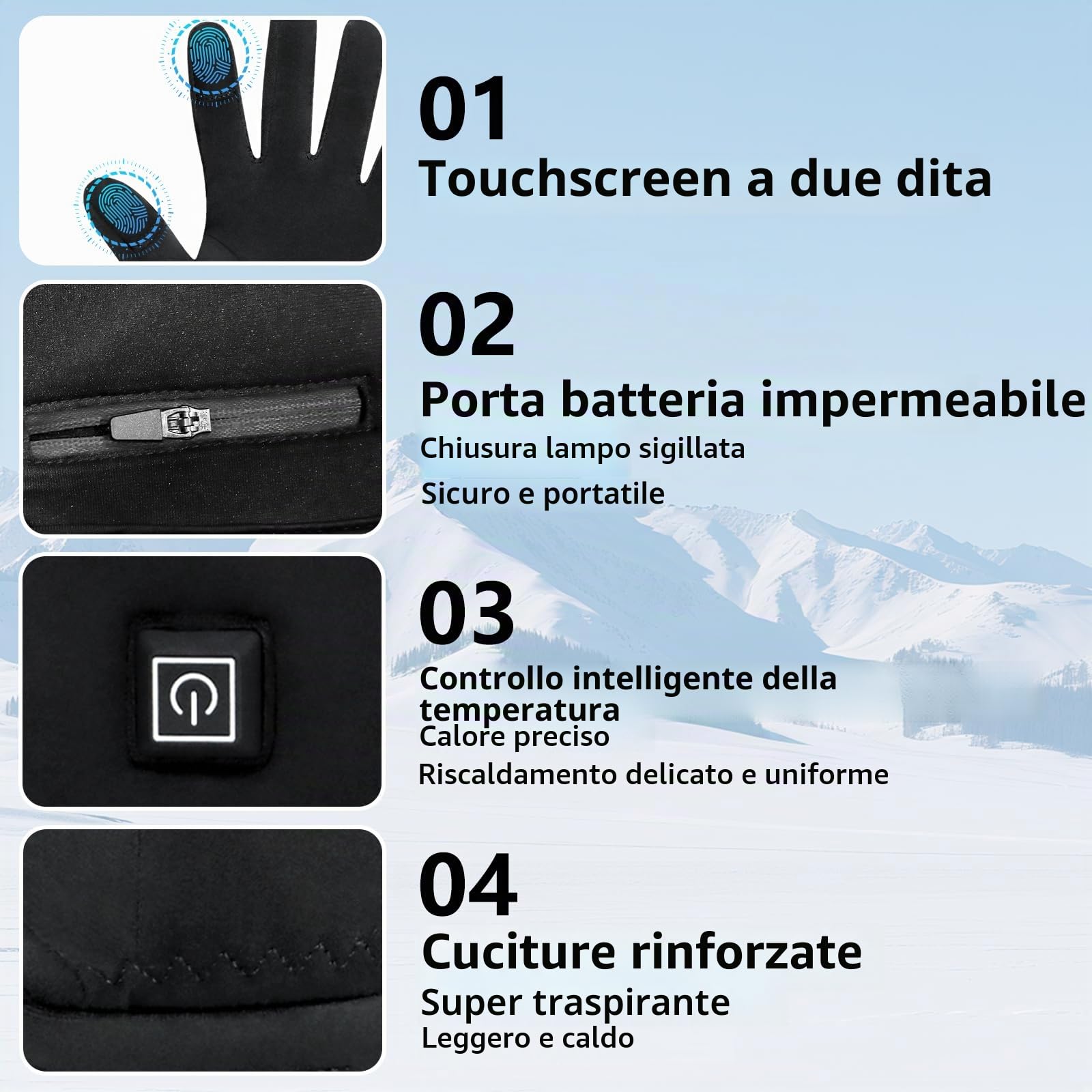 Guanti Riscaldati, Guanti Riscaldati Ricaricabili, guanti riscaldabili donna, guanti riscaldati uomo, Touchscreen, Ultraleggeri per Massima Destrezza,Da Indossare da Soli o come Interno, Unisex