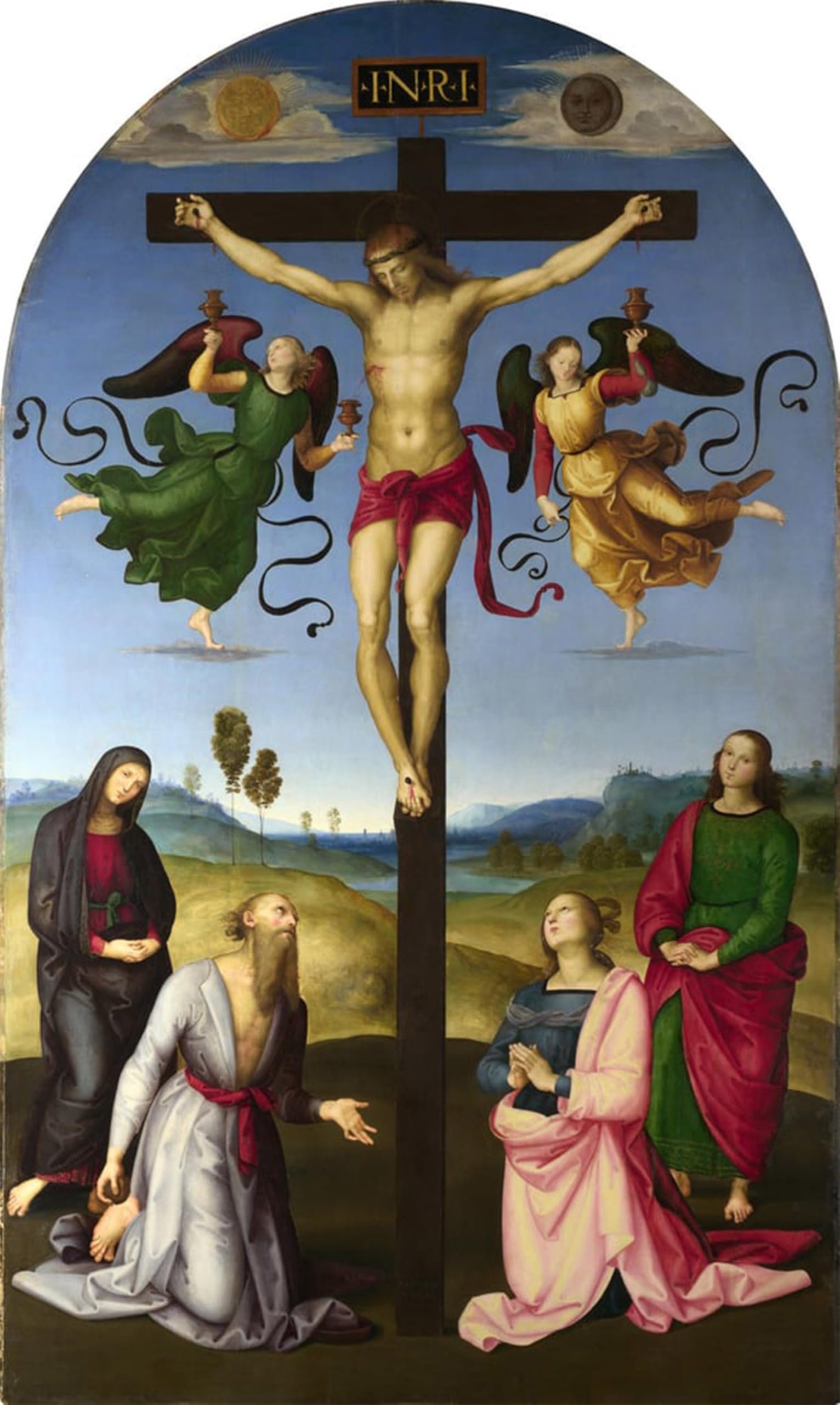Posteriik No Frame Vintage Art Print Images Pictures Print The Crucified Christ With The Virgin Mary Saints And Angels By Raphael Modern Colour Posters For Office Home Decor 60X90cm