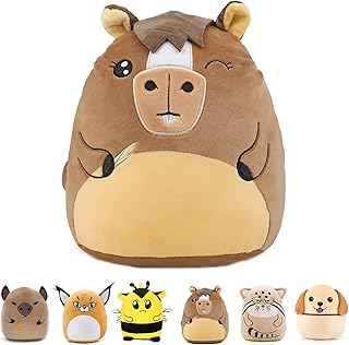Horse Plush - 8" Horse Stuffed Animals Pillow Cute Horse Eating Corn Plushies Toy Soft Brown Horse Plush Pillow Animals Plushies Pillow for Kids Birthday Plush Gifts Boys Girls(Nany)