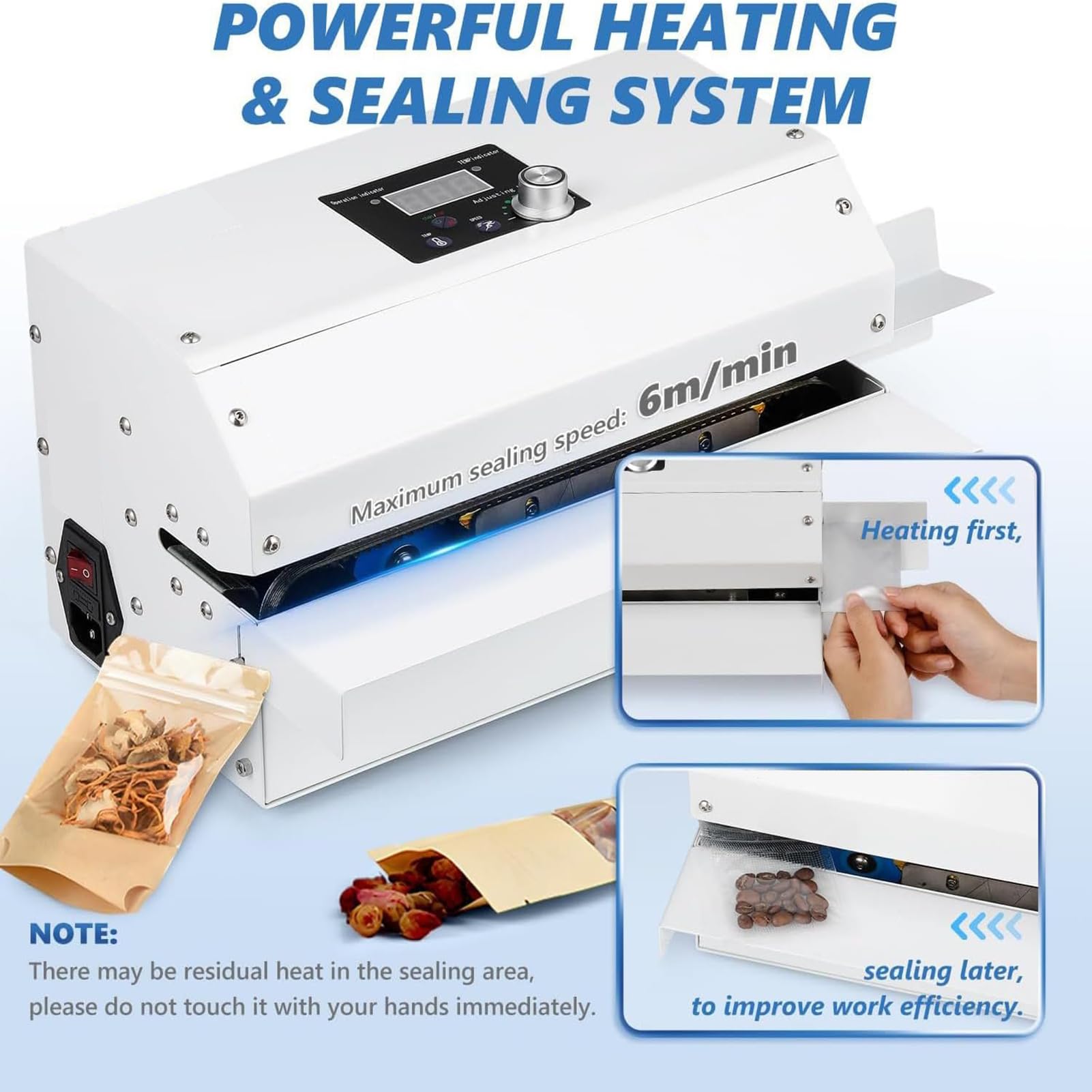 Sigillatrice A Banda Continua, Macchina Termosaldatrice Automatica per Sacchetti, Confezionatrice Portatile per Alimenti con Controllo della Temperatura E della velocità