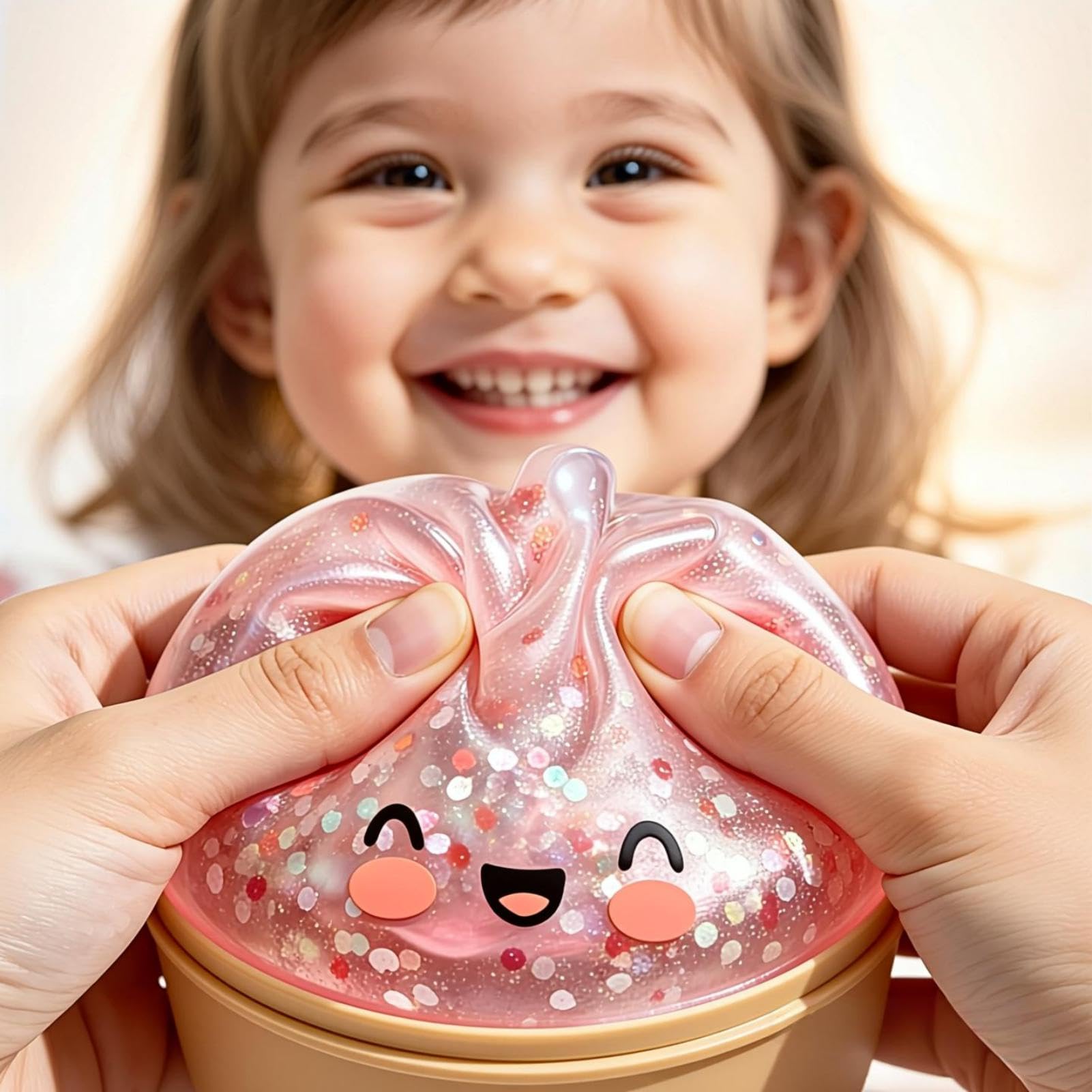 Squishy Giant Glitter Dumpling Stress Relief Bao Bun Squishy Squeeze Toy with Steamer Soft Squeeze Glitter Dumplings Stress Ball — image 1