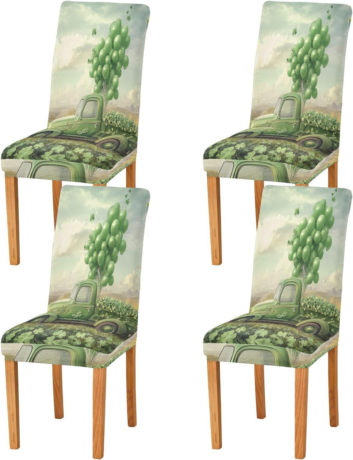 ALAZA Chair Covers for Dining Room, St. Patrick's Day Green Car Balloons Clover Stretch Chair Cover Sets Chair Protector Removable Washable for Ktichen Restaurant Hotel