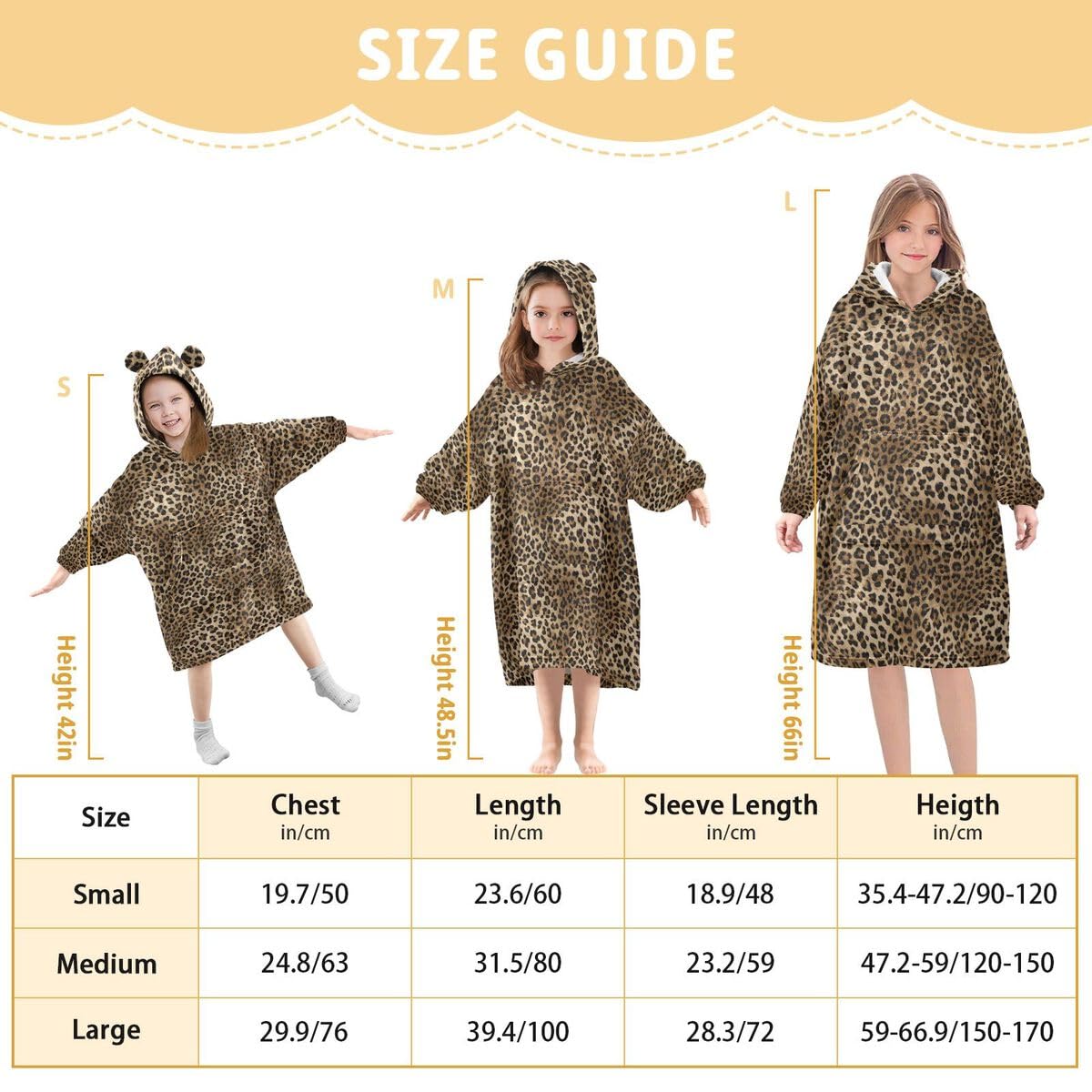 Leopard Skin Dziecięcy koc do noszenia z kapturem, oversize, bluza z kapturem, sweter, skóra zwierzęca, dla chłopców i dziewcząt w wieku 3-14 lat