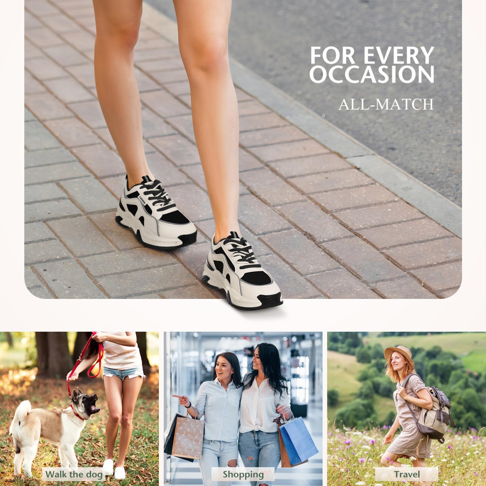 TOVINANNA Tennis Shoes Ladies White Sneakers Durable Leather Breathable Comfortable