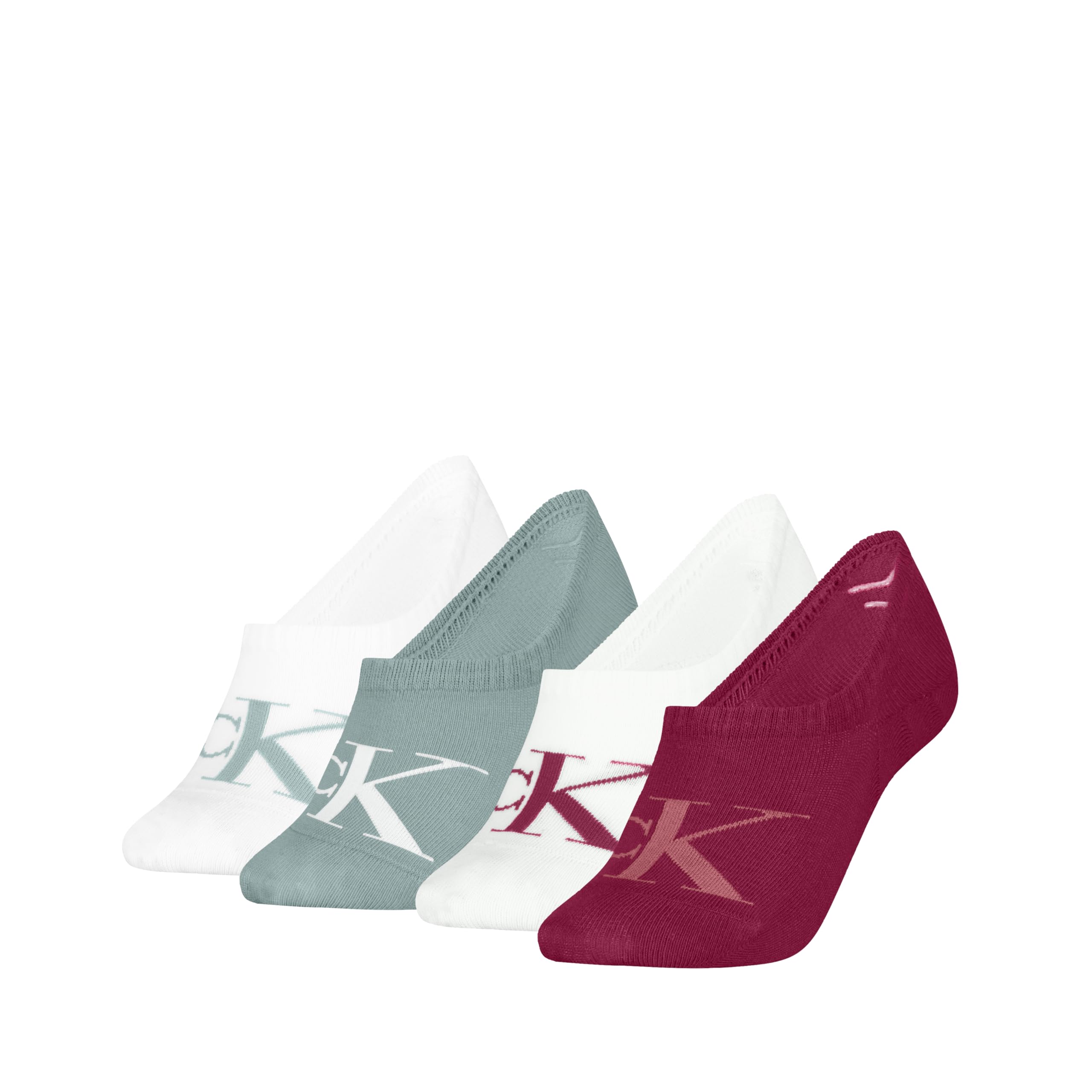 Calvin Klein Women's Monogram Footie, Berry Red/Jade Green, 39-42 (Pack of 4)