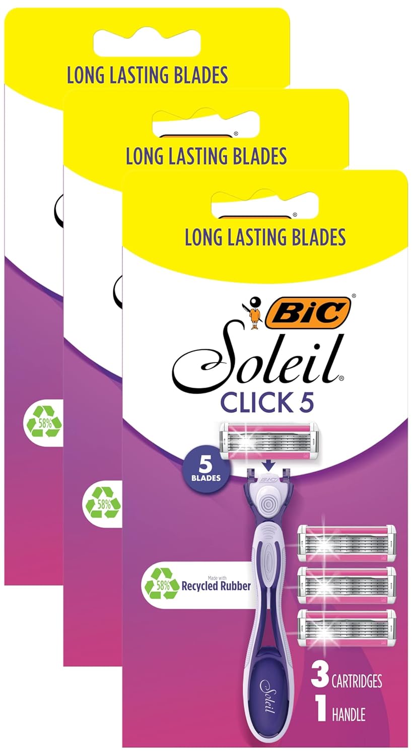 BIC Soleil Click 5 Women's 5-Blade Disposable Razor, 1 Handle and 3 Cartridges (Pack of 3)