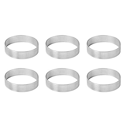 6Pcs Perforated Tart Ring, Stainless Steel Cake Dessert Ring, 2.4