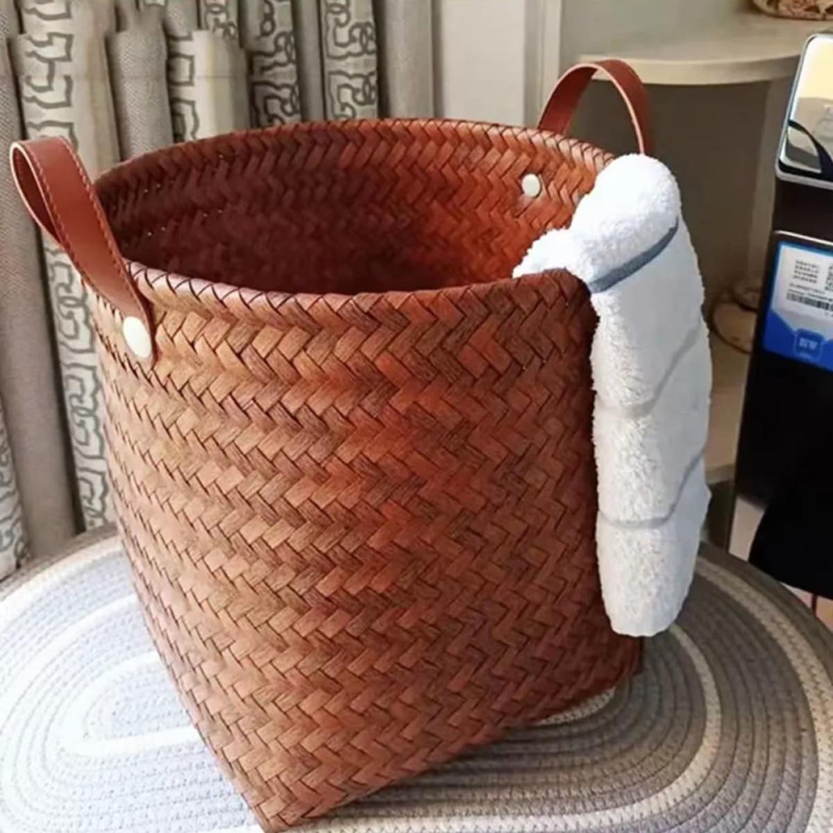 BESPORTBLE Geflochtener Aufbewahrungskorb aus Kunststoffrattan Kleiner Wäschekorb mit Viel Stauraum für Kleinigkeiten Platzsparend für Schlafzimmer und Büro