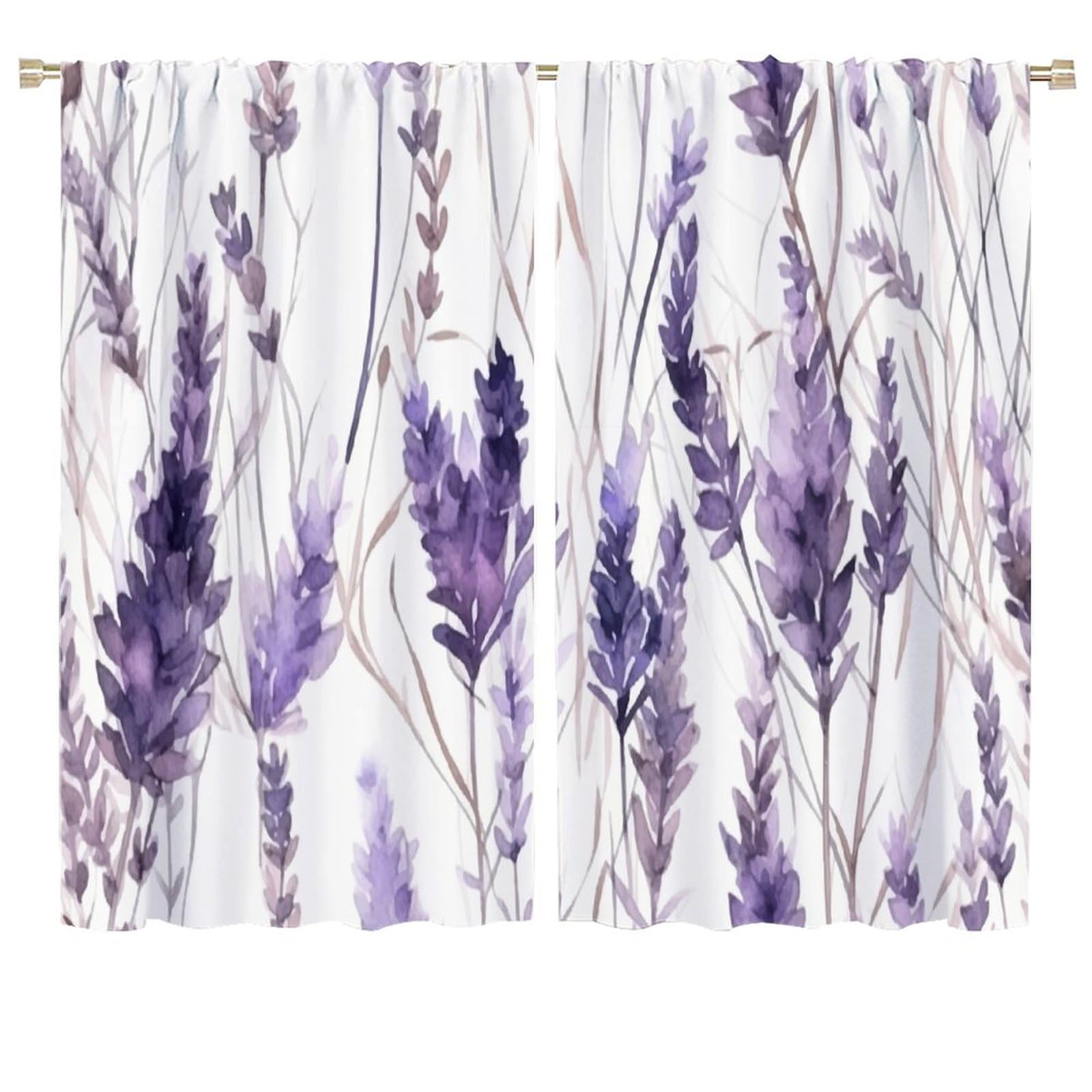HZOHNAGO Lavender Flower Curtain Watercolor Purple Floral Pattern Blackout Print Rod Pocket Window Drapes for Bedroom Living Room 72x63in