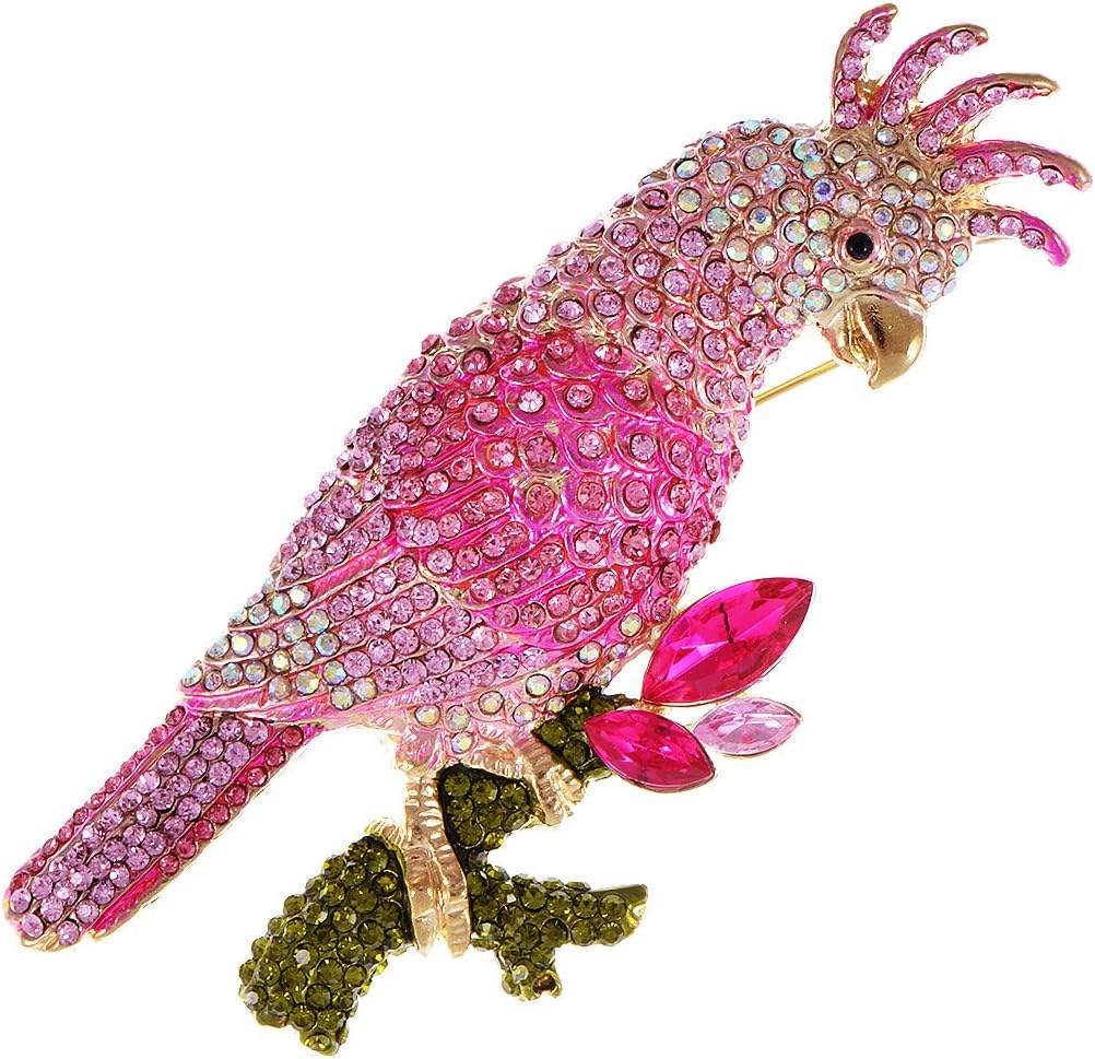 Alilang Womens Golden Tone Pink Rhinestones Tropical Parrot Cockatoo Bird Brooch Pin