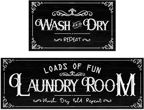 Juego de 2 alfombras para lavandería, antideslizantes, para decoración de lavandería, alfombras lavables para baño, cocina, 17 x 28 + 17 x 47