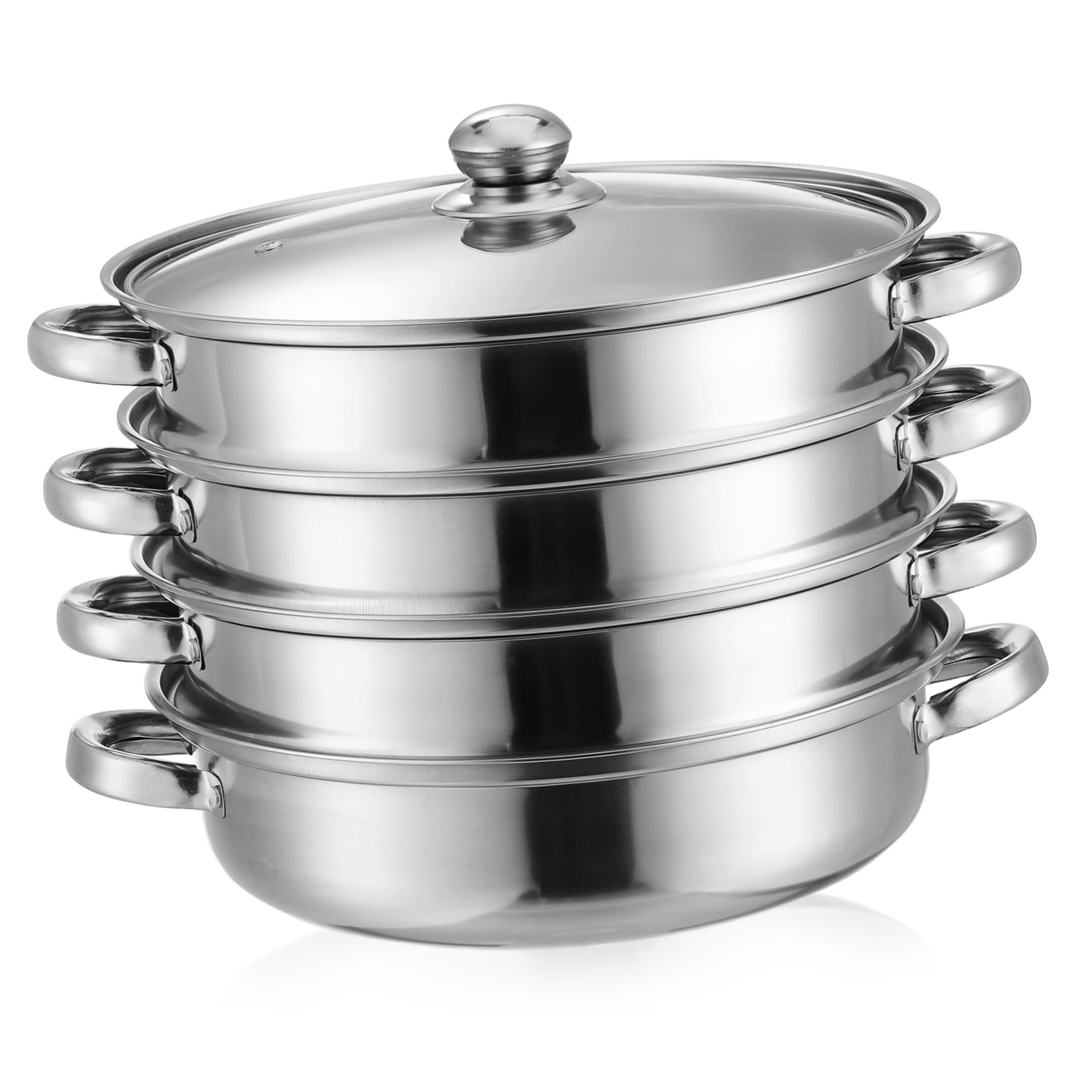 BESTonZON Stock Pot Stainless Steel 4 Tier Pot Stockpot Multipurpose Steaming Pot Cookware with Handle for Vegetable Dumpling Stock Sauce Food(super Thick-28cm) Cooking Pot