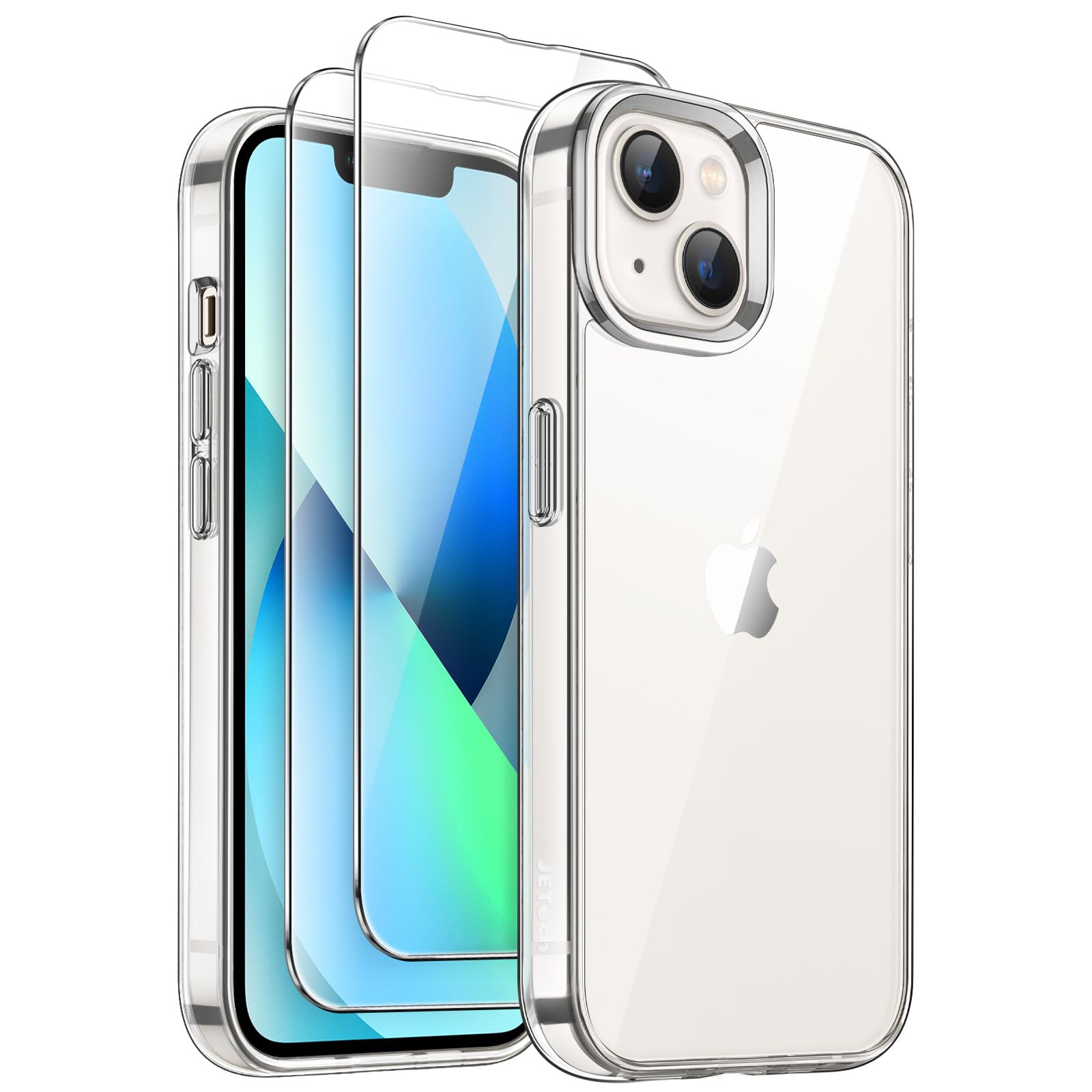 JETech 3 in 1 Case for iPhone 13 mini 5.4-Inch with 2 Pack Tempered Glass Screen Protectors, Non-Yellowing Shockproof Bumper Phone Cover (Clear)