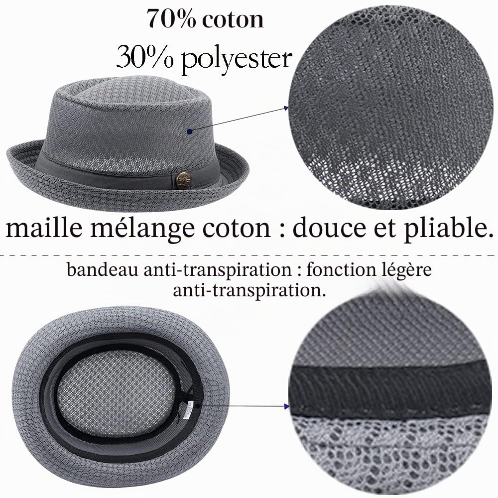 ZffXH 2/6 PCS Chapeau de Porkpie en Maille Respirante et Douce pour la Plage, Chapeau d'été Heisenberg Fedora pour Homme et Femme