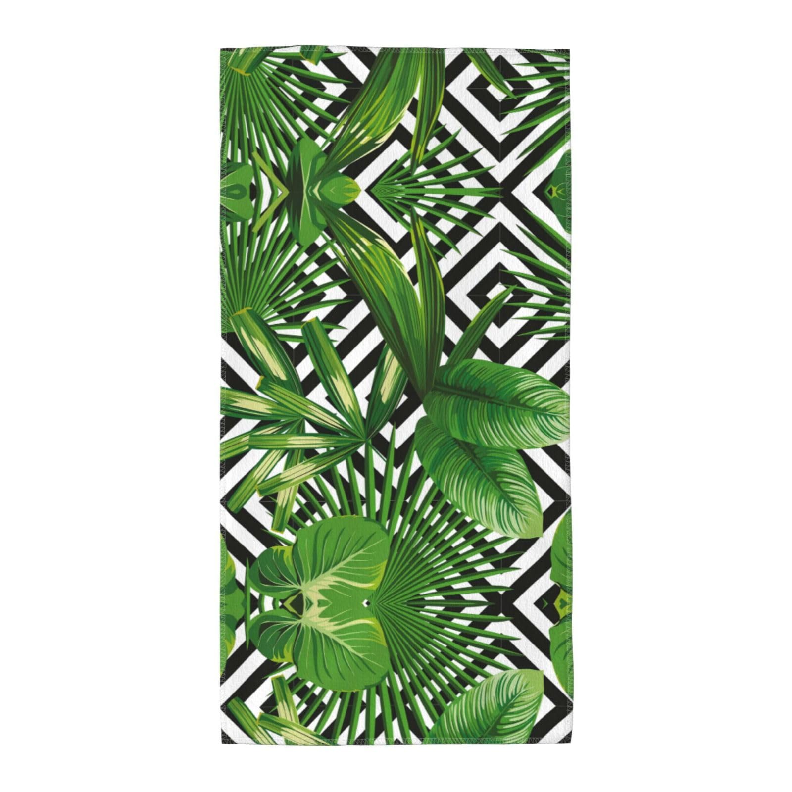 DIEzig Green Leaves Of Palm Tree Tropical Plant Fashion Printed Long Bath Towel For Pool Side Seaside Holiday