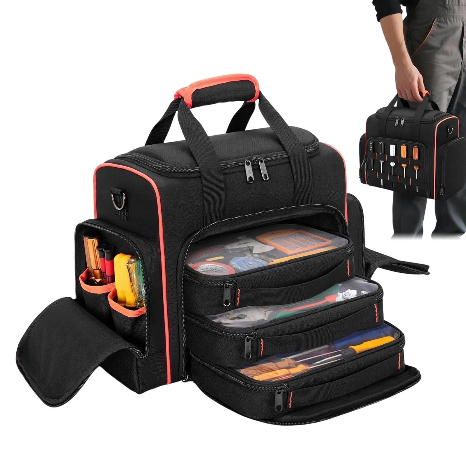 Borsa Portautensili Robusta Portaoggetti Multi-Tasche con Tracolla | Borsa Portattrezzi Per Pinze Chiavi Punte Trapano Riparazioni Idraulici Elettricisti Carpentieri