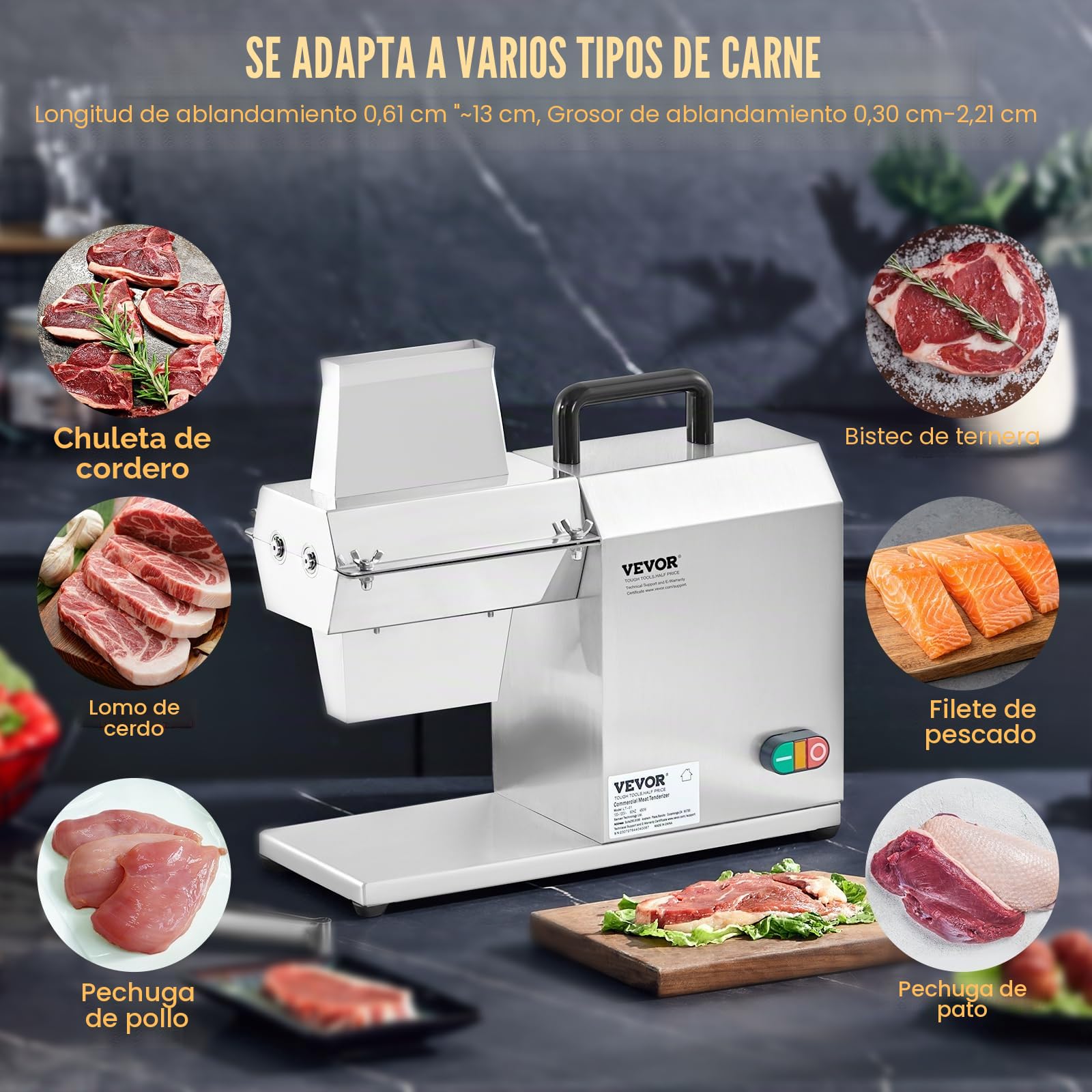 VEVOR Ablandador de Carne Eléctrico Comercial 450 W Máquina Ablandadora de Carne Acero Inoxidable 120 kg/h con 54 Cuchillas Herramienta para Ablandar Carne para Preparar Filete Pollo Cerdo