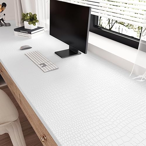 Miniatura 8 de WESTICK Papel tapiz blanco texturizado para dormitorio, 15.75 x 394 pulgadas, papel de contacto blanco de cocodrilo para despegar y pegar para