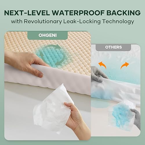 Miniatura 5 de OhGeni Protector de colchón 100% impermeable, protector de colchón tamaño Queen, se adapta a colchones de 6 a 20 pulgadas con bolsillo profundo,