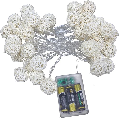 Miniatura 3 de Guirnalda de luces de bola de ratán, 8.2 pies, 20 luces LED de Navidad con pilas, luces decorativas para interiores, para dormitorio, fiesta, boda,