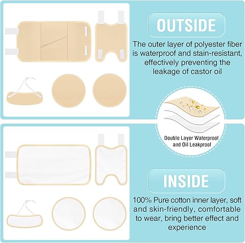 Miniatura 4 de Paquete de aceite de ricino, paquete de 6 unidades de aceite de ricino reutilizables, juego de algodón orgánico para cuello, cintura, pecho,