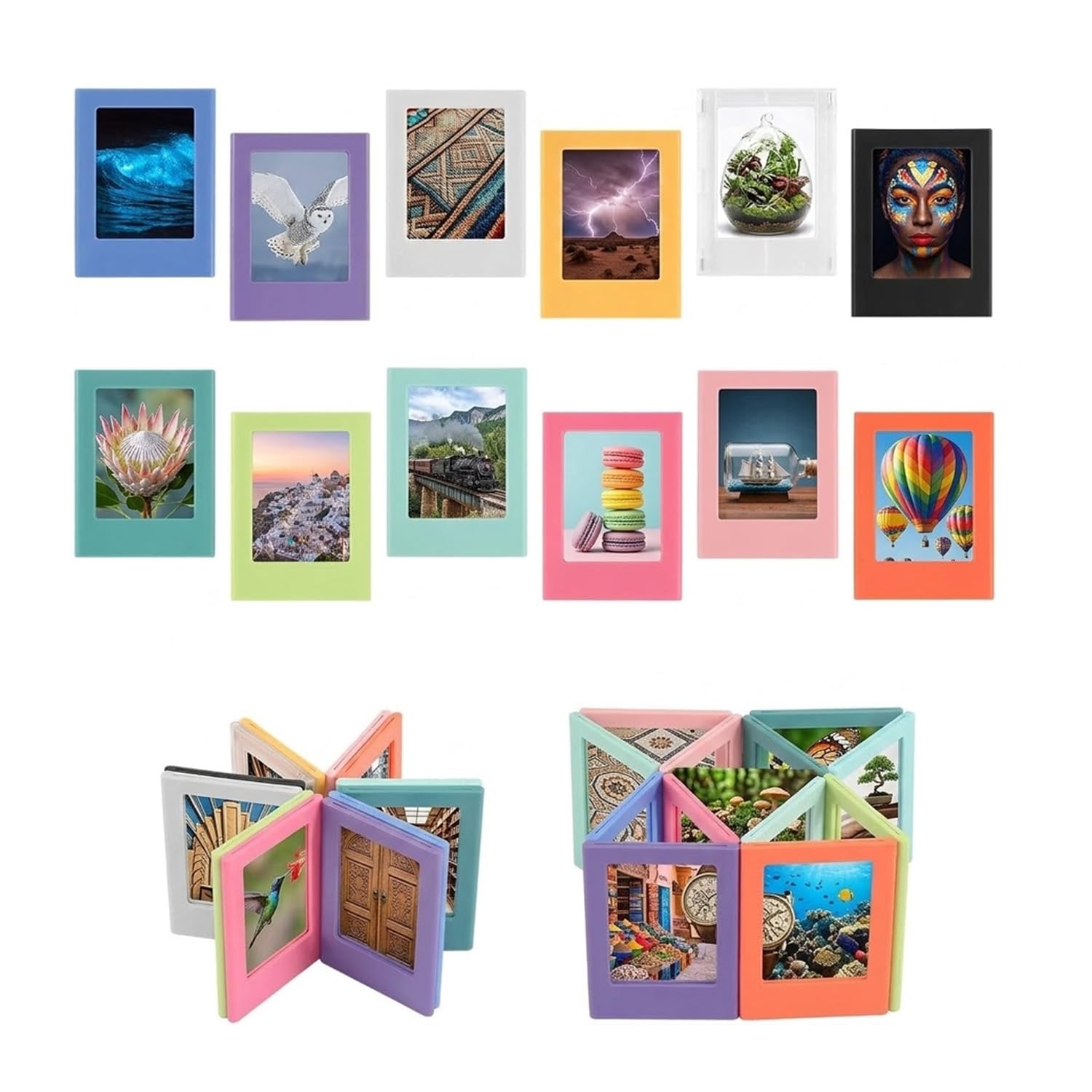 12 PCS Magnetic Photo Frames, 12 Colors Mini Picture Frames, 3 Inch Magnet Picture Frame, Picture Frame for Polaroid/Instax Photos, Mini Frames Plastic Refrigerator Magnets for Fridge