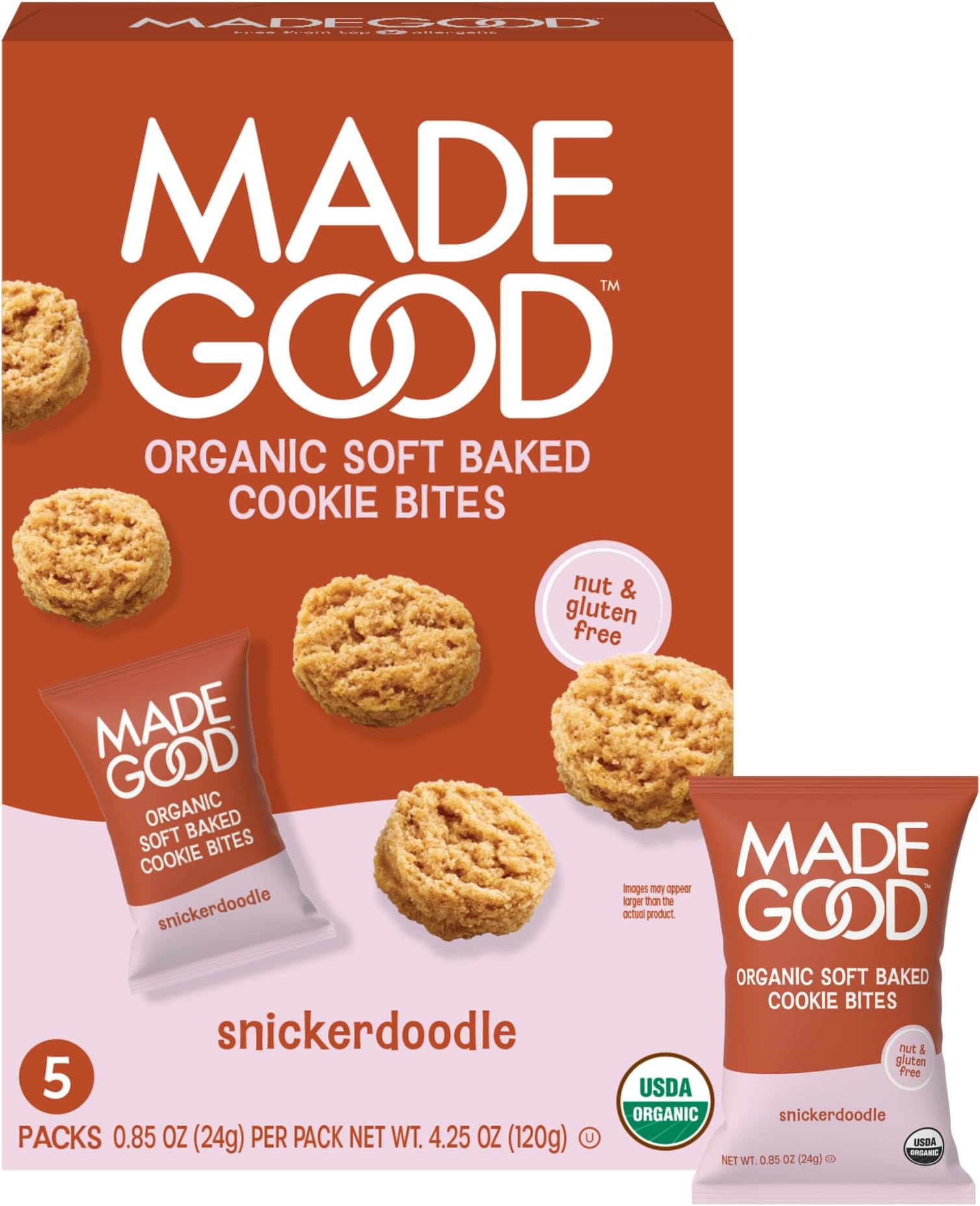 MadeGood Snickerdoodle Soft Baked Cookies, Organic Snacks, 0.85oz Each
