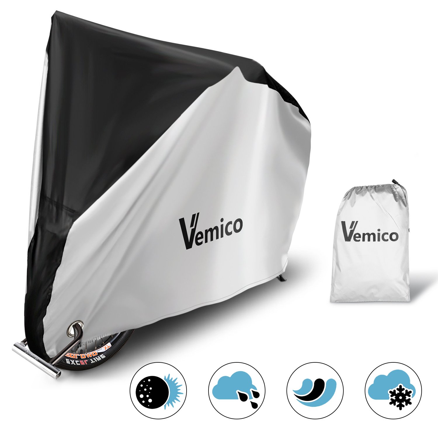 Bike Cover, Vemico Motorcycle Bicycle Waterproof Outdoor Rain Snow Dust Resitant Scooter Protector for Mountain Bike Electric Bike Cruiser Bike Folding Bike Motorbikes and Scooters (Silver)