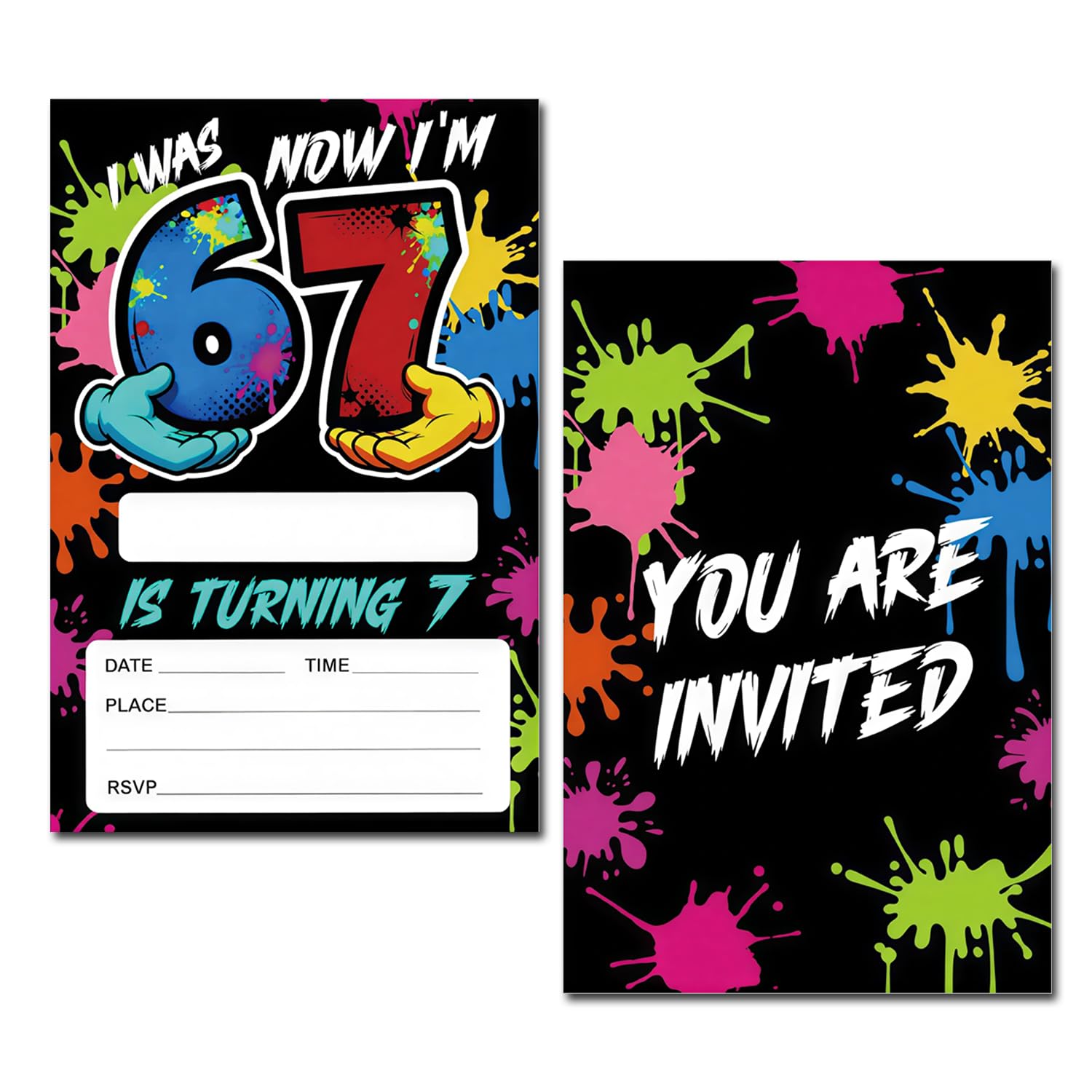 25Pcs Party Invitations Kids, 6 7 Party Favors, Birthday Invitations For Boys & Girls, Party Invites 67 For Kids Birthday Six Seven Themed Celebrations, Colourful Invitation Card for Any Occasion