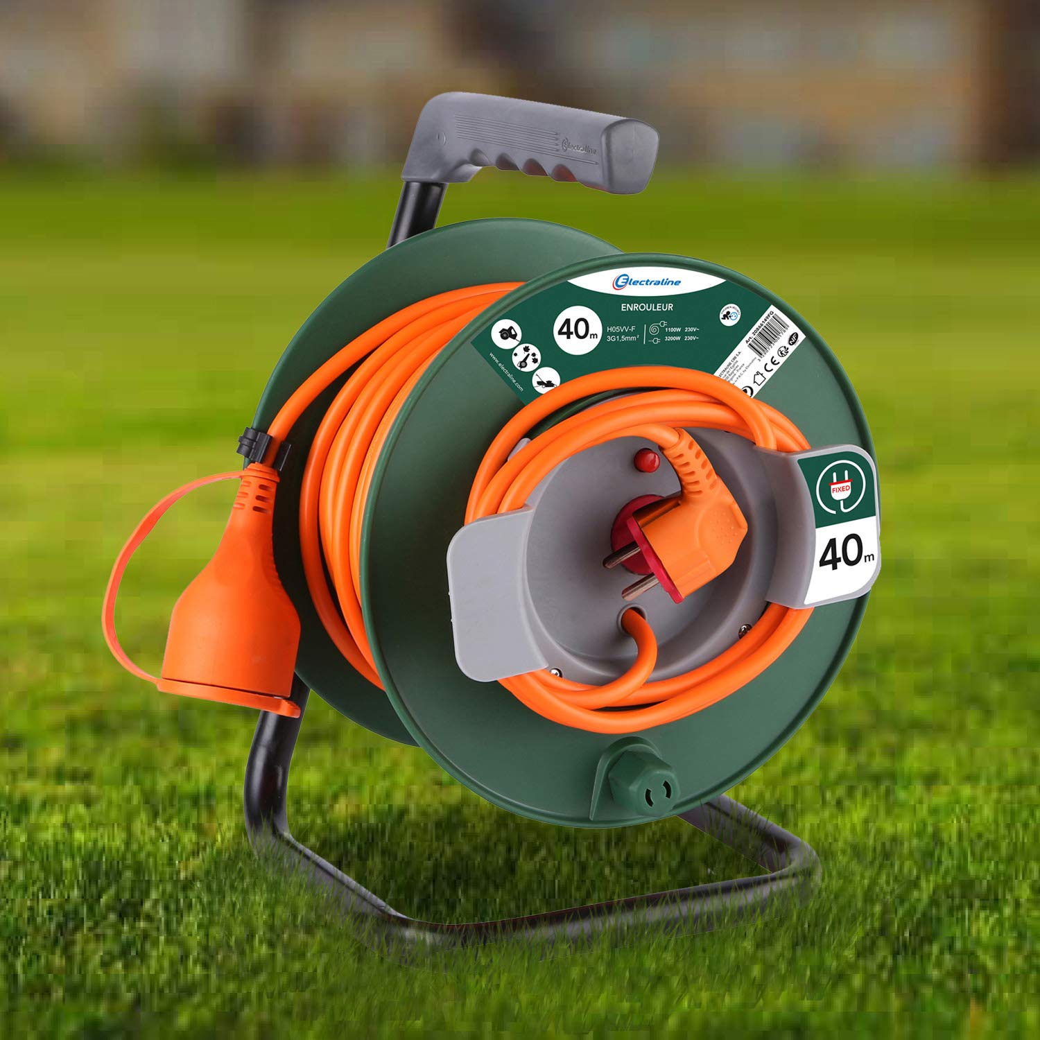 Electraline 20866149FG - Prolongador de extensión (40 m, 16 A, sección 3G1,5 mm²), color naranja y verde