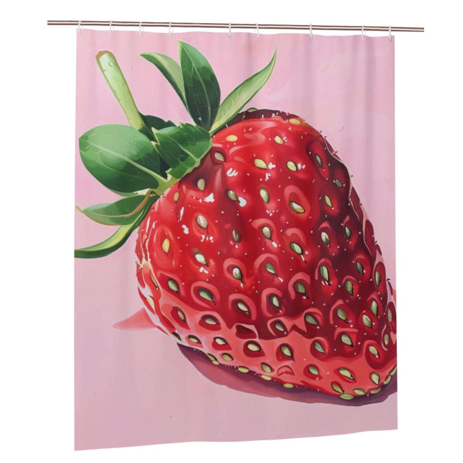 BWWHCCTI Strawberry Printed Shower Curtain With 12 Plastic Hooks Opaque Quick Drying Waterproof Shower Curtains Sets For Bathroom 152x183 Cm