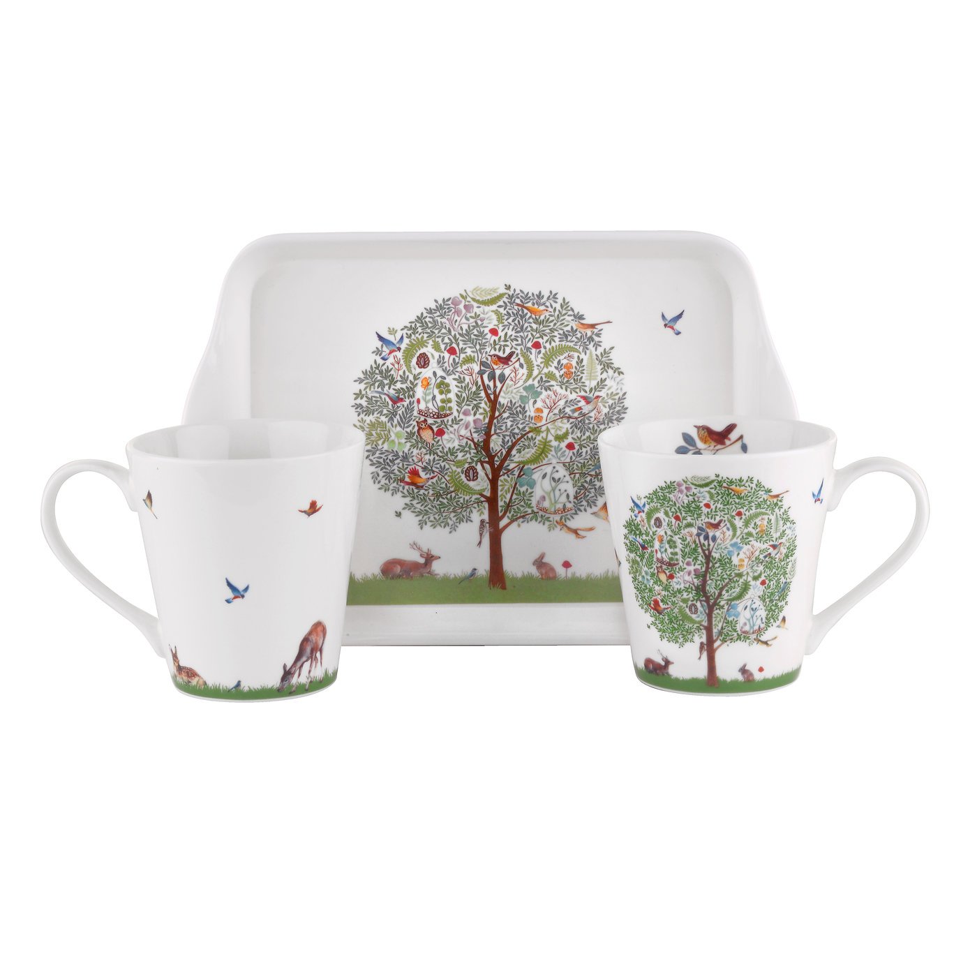 Portmeirion Home & Gifts Mugs and Tray Set, Ceramic, Multi-Colour, 11 x 9 x 9 cm