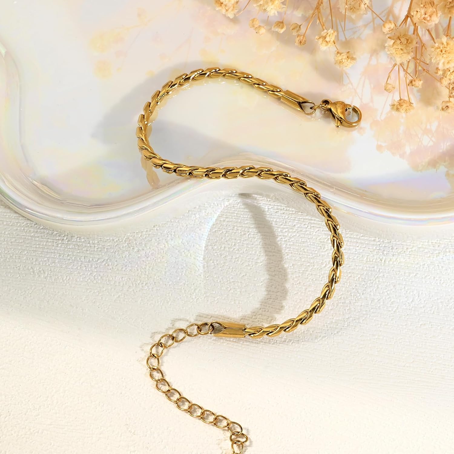 14K Gold Plated Link Bracelet for Women Twist Minimalist Simple Stackable Adjustable Bracelets - Image 7