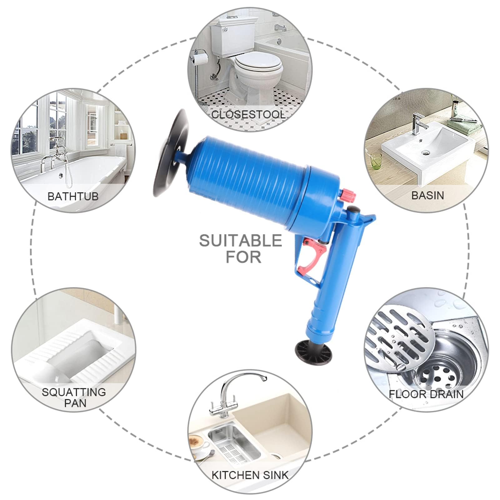 Déboucheur pour évier de cuisine, pompe de toilettes, pompe à air comprimé haute pression pour baignoire bouchée