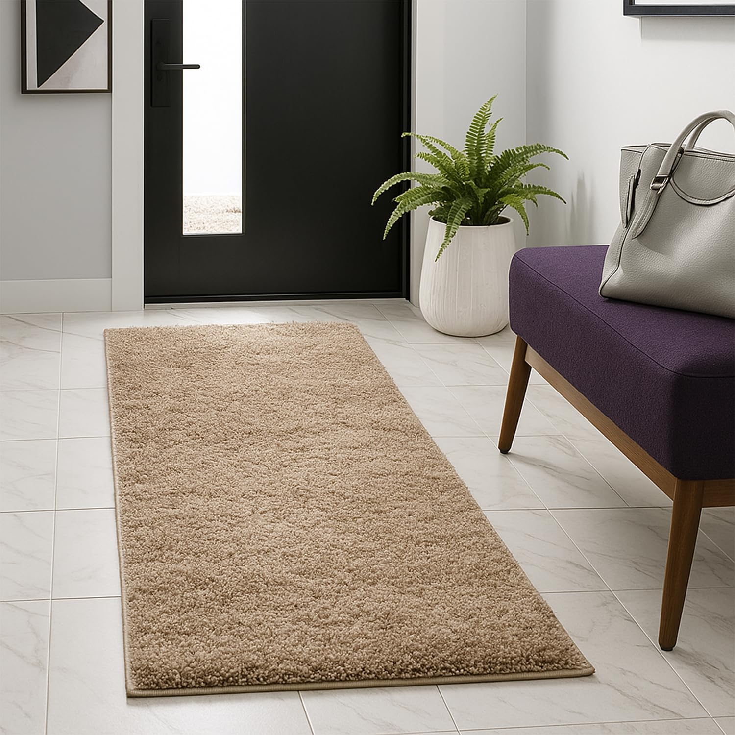 PHP Shaggy Runner Rugs for Indoor - Super Soft Fluffy Thick Pile Non-Shedding Large Runners Rug for Hallways Bedroom Living Room Kitchen Carpet Mats (Beige, 80cm x 150cm (2ft 8" x 5ft) โ image 1