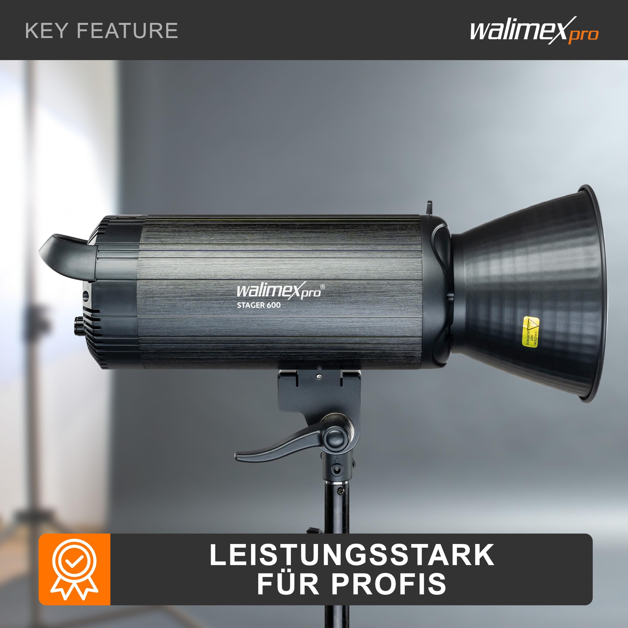 Walimex pro Campaigner 600 HS Studioblitz mit integriertem 2,4 GHz Empfänger, Blitzgerät 600 Ws mit Reflektor, Fotoblitz mit schneller Abbrennzeit, LED-Einstelllicht und Bedienpanel