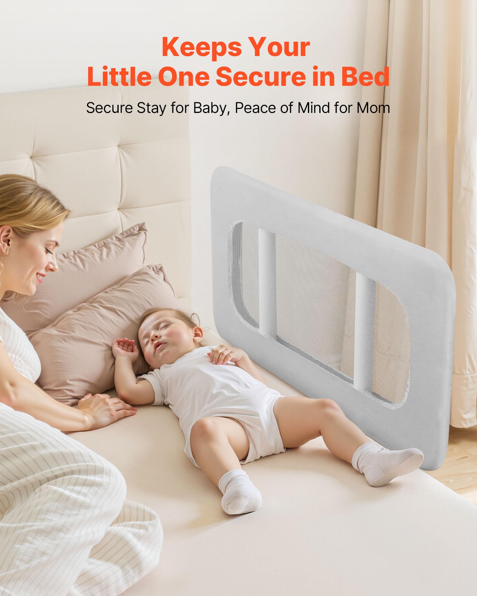 VEVOR Sponda per Letto per Bambini Lunghezza 80 cm, Barriera per Lettino per Neonati con Tubo di Ferro Rinforzato, Tessuto Oxford, Altezza Regolabile 45-67 cm, per Materassi di Spessore 5-30 cm