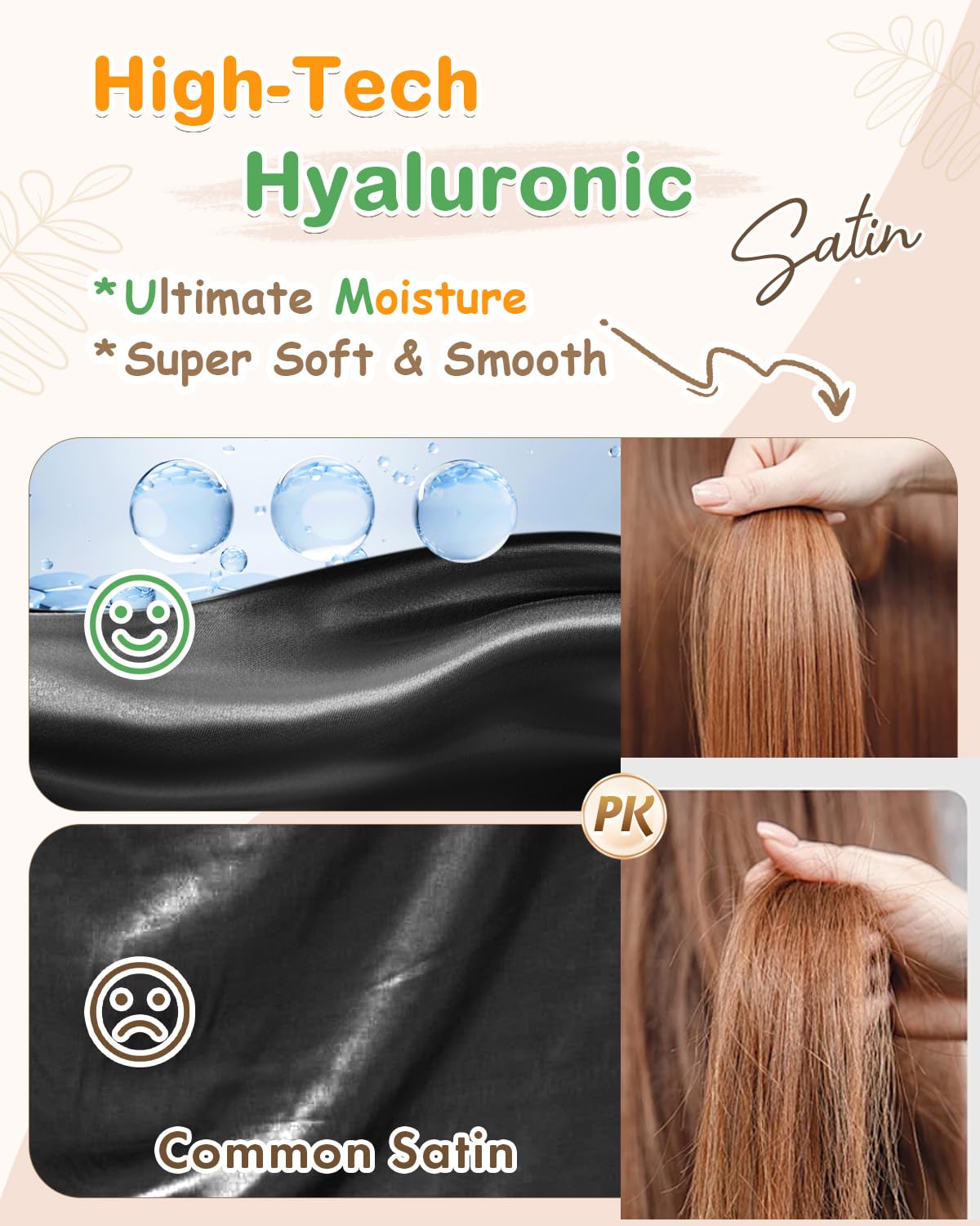 BONNET QUEEN Silk Bonnet for Sleeping Women HYALURONIC Acid Reversible Double Layer Satin Bonnet Night Sleep Cap Wrap for Curly Hair with Adjustable Tie Band & Scrunchie, Black & Rose Gold - Image 2