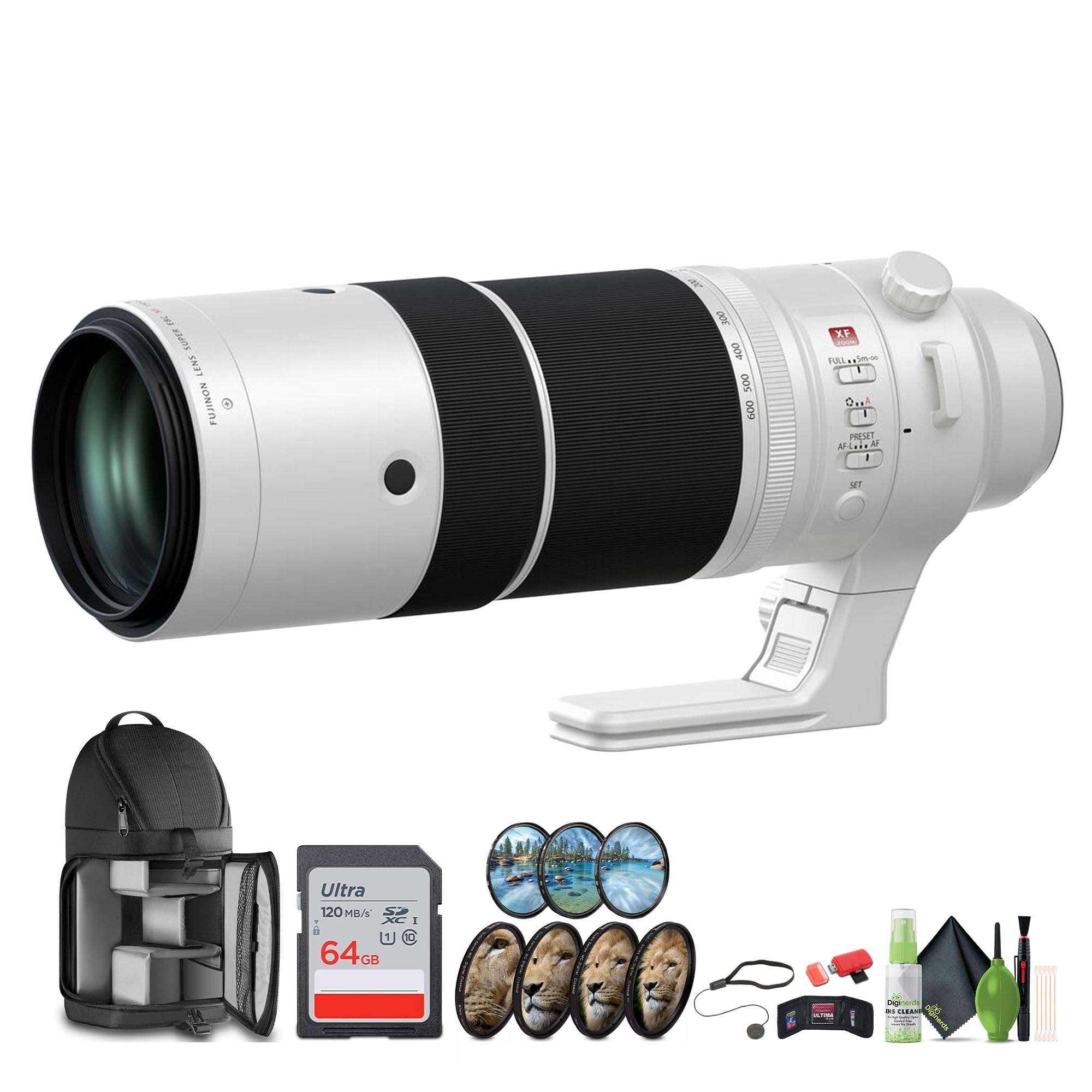 FUJIFILM XF 150-600mm f/5.6-8 R LM OIS WR Super-Telephoto Lens Bundle with 64GB Extreme PRO UHS-I SDXC Memory Card + Professional 3 PC Filter Kit 82mm