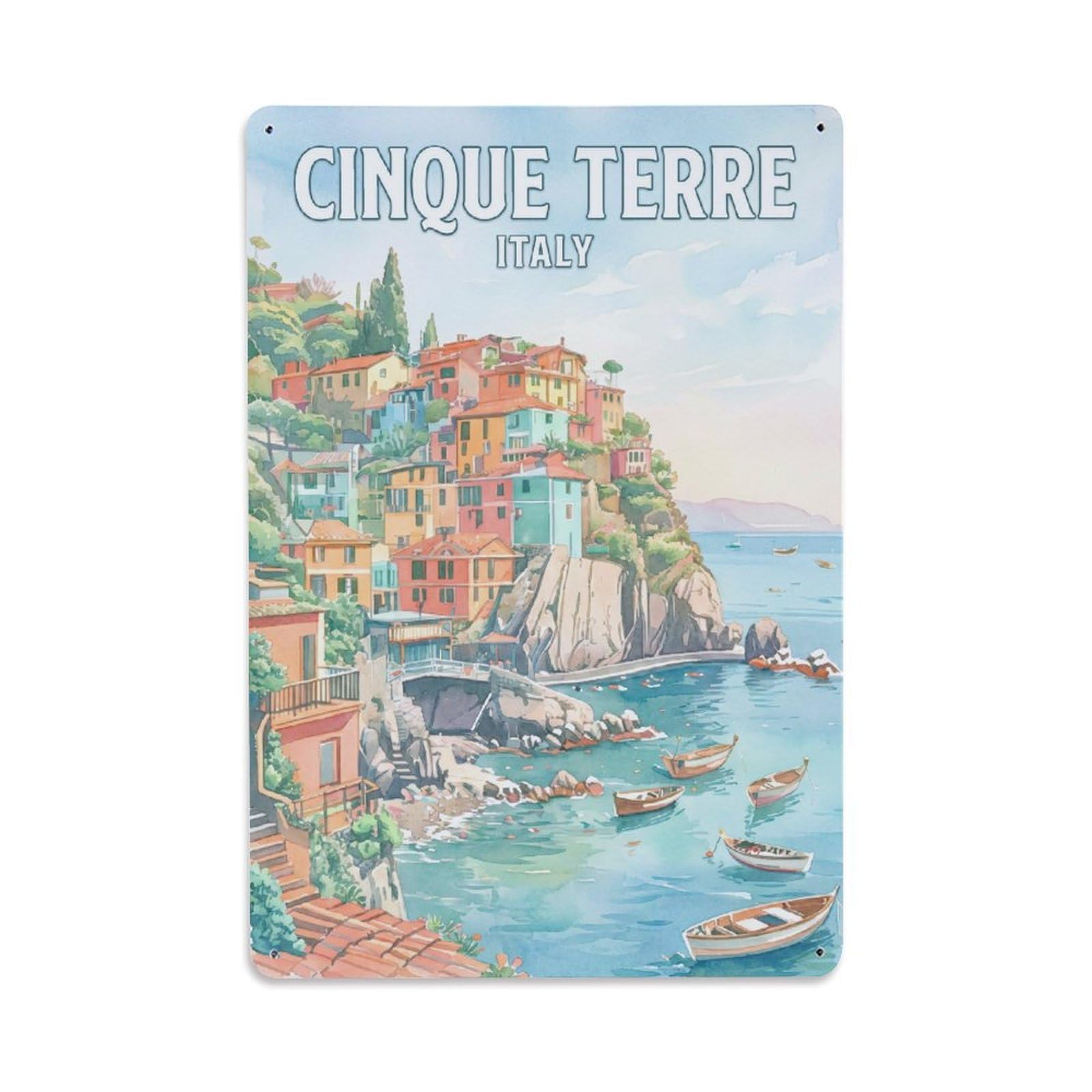 Huiyhb 8X12inch(20X30cm) Vintage Travel Cinque Terre Italy Morning Metal Tin Sign