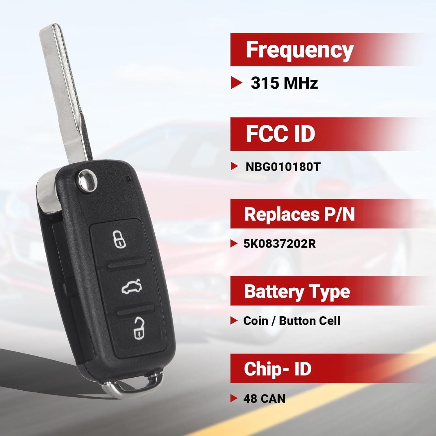 キーフォブ キーレスエントリーリモコン フォルクスワーゲン ビートル CC Eos Golf GTI Jetta Passat Pa スマートキー  ,3ボタン,434MHz,vw,パサート,b6,3c,b7,mcc,フォルクスワーゲン用 (3c0 959,752,バダ,48チップ,車用,リモート  コントロールキー キーレスエントリー ...