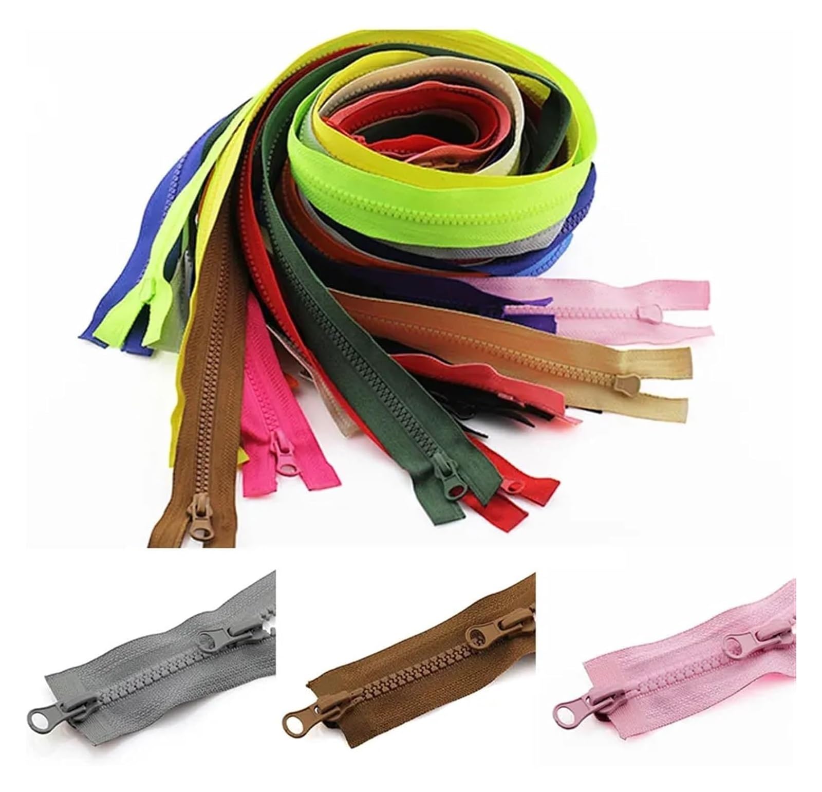 DIY-Nylonreißverschlüsse, 3-teiliges Reißverschluss-Jacken-Doppelreißverschluss-Kleidungsreißverschluss-Zubehör Schlafsack Zwei-Wege-Doppel-Öffnungsreißverschlusskopf(Brown,80CM5#)