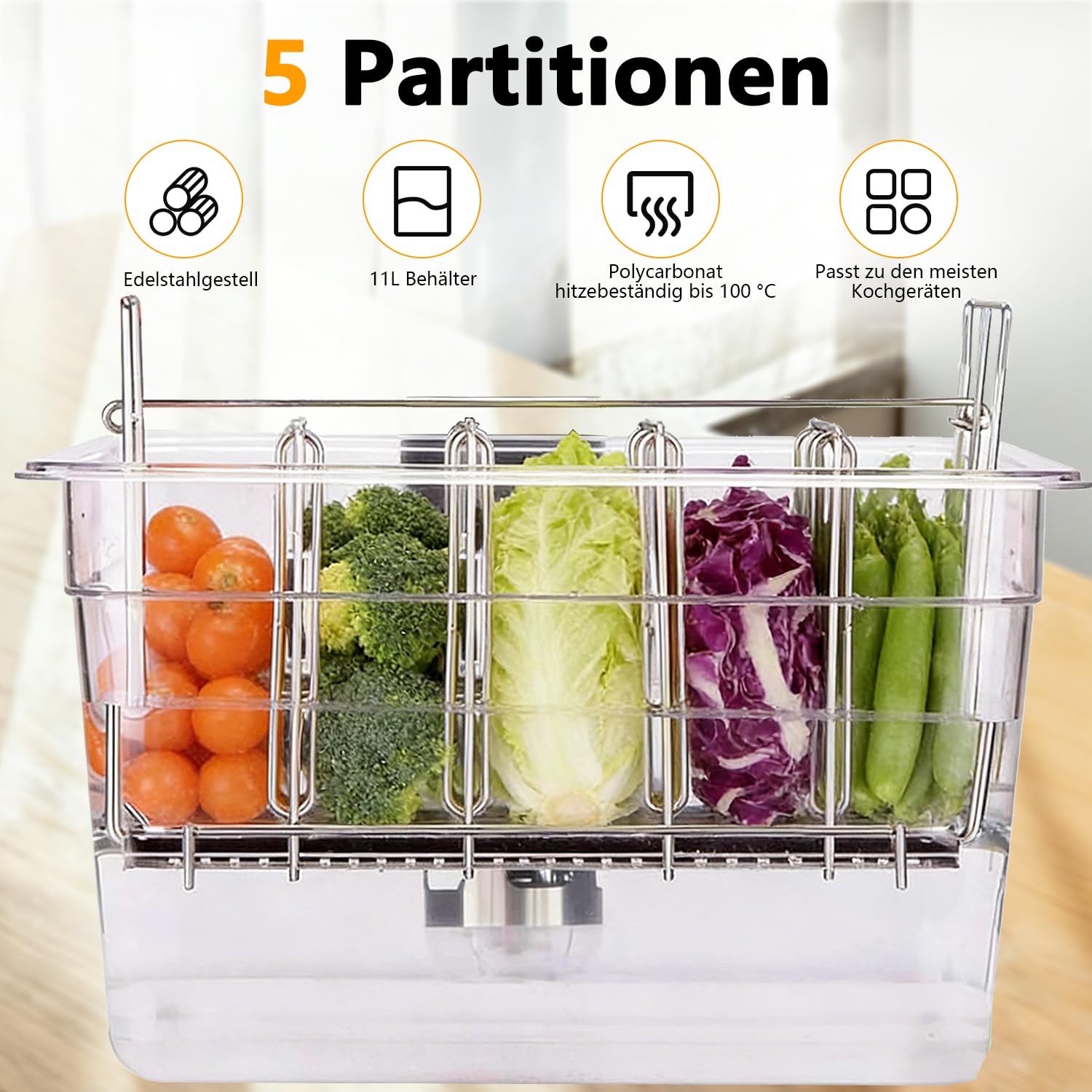 Sous Vide Contenitore da 12 l, con coperchio e rack per Sous Vide Stick Garer, contenitore trasparente multifunzione, adatto per pesce, carne e verdure