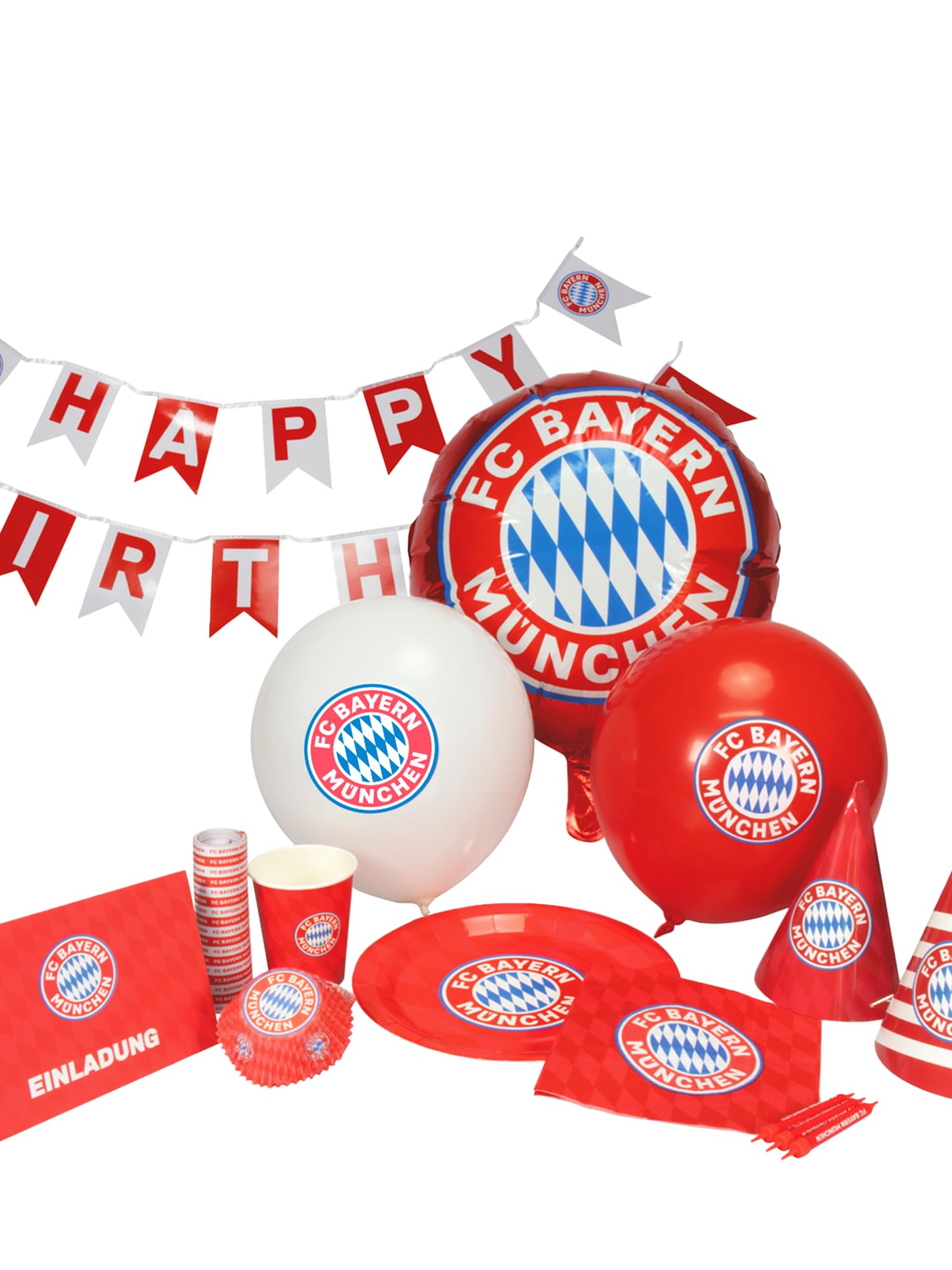 FC Bayern München GeburtstagspartyISet 12Iteilig (Rot/Weiß) I Geburtstagsdeko mit Tellern, Bechern & Servietten I Offiziell lizenziert