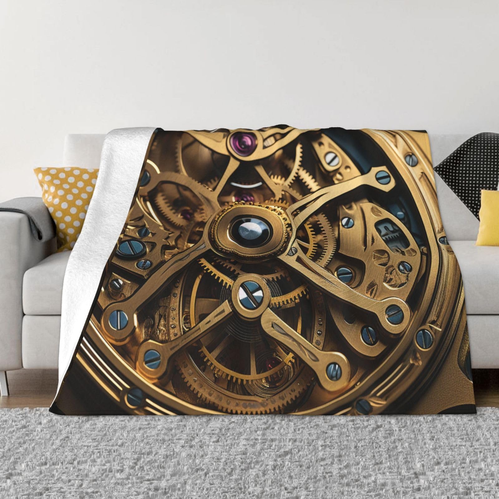 Couverture jeté en flanelle steampunk gears plaid chaud moelleux pour lit et canapé de salon