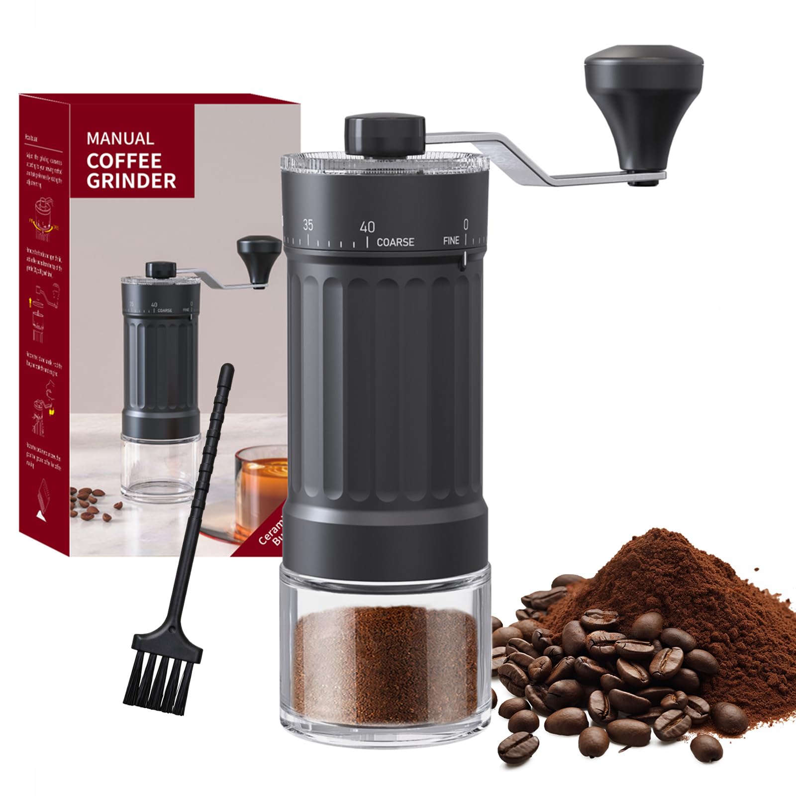 Mini Molinillo de Café Manual, Molino de Café Manual Externo y Ajustable, Ajuste de 40 Niveles, Molino de Café Manual para Viaje Oficina