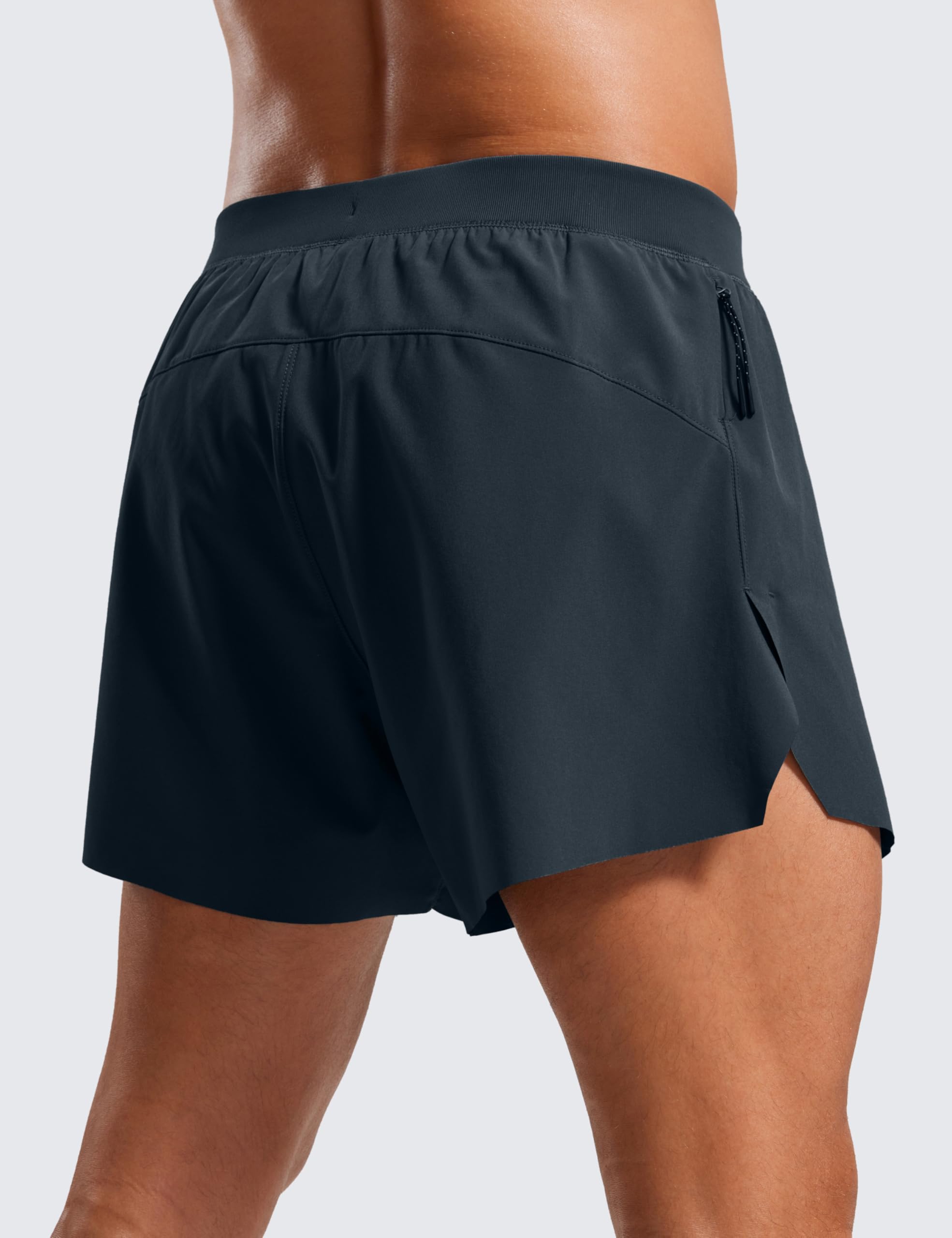CRZ YOGA Mens Side Split Running Shorts 4'' - Quick Dry for Athletic Gym Workout with Zip Pocket and Brief Liner True Navy Small