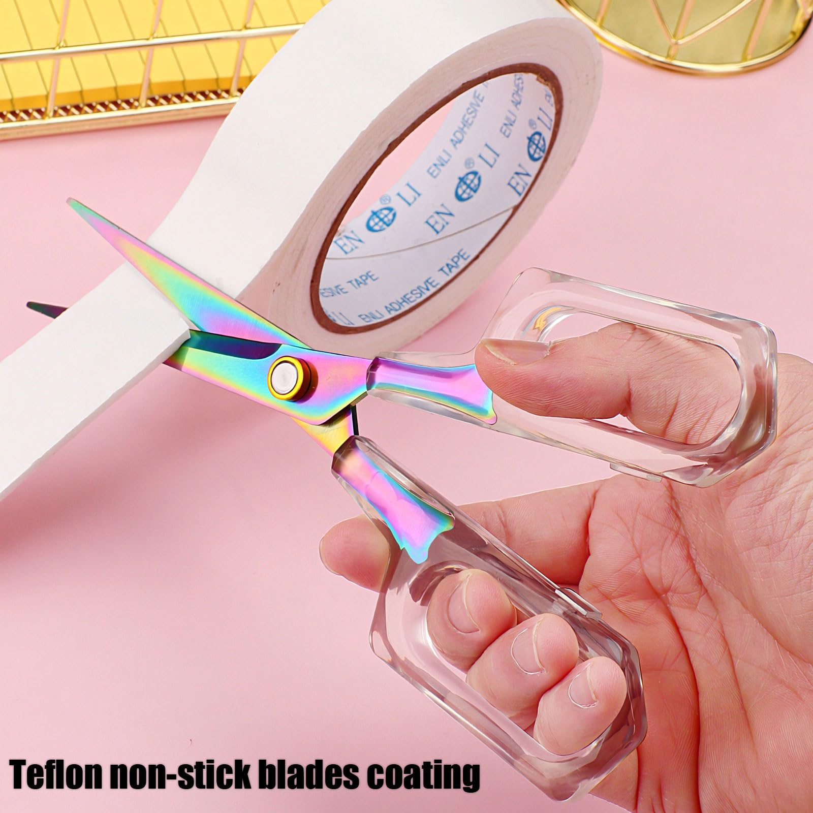 2 Pack Rainbow Iridescent Scissors with Clear Handle, Stainless Steel Blades,Titanium Super Sharp Sewing Scissors - Image 4