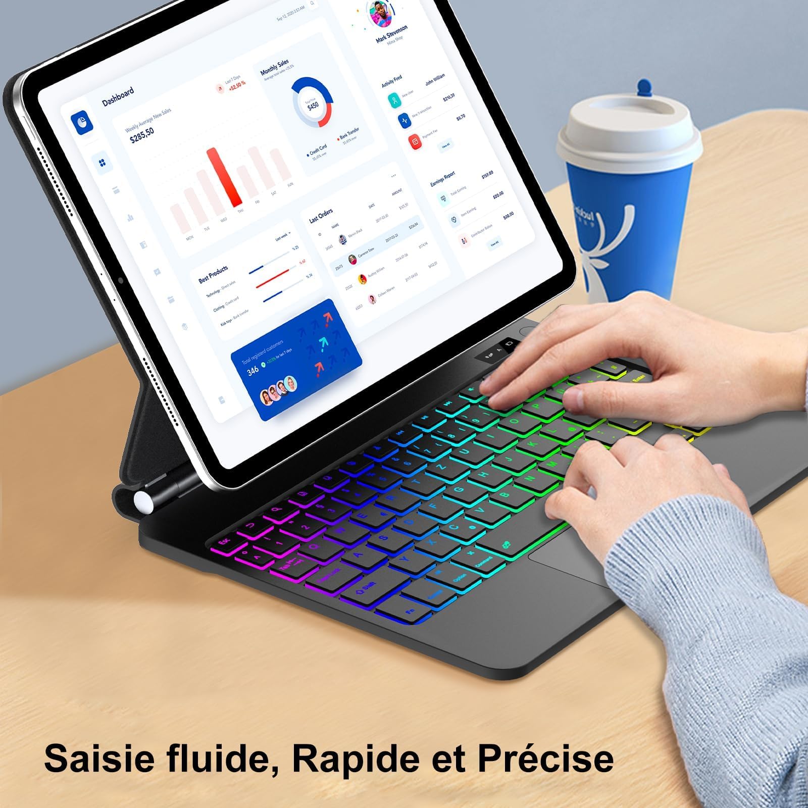 Magic Keyboard pour iPad Air 11"(M4 2026, M3 2025, M2 2024)/Air 10.9"(5e/4e Gén) et Pro 11"(2018-2022), Support Flottant et Pavé Tactile Multi-touch, AZERTY Français Clavier avec Rétroéclairées, Noir