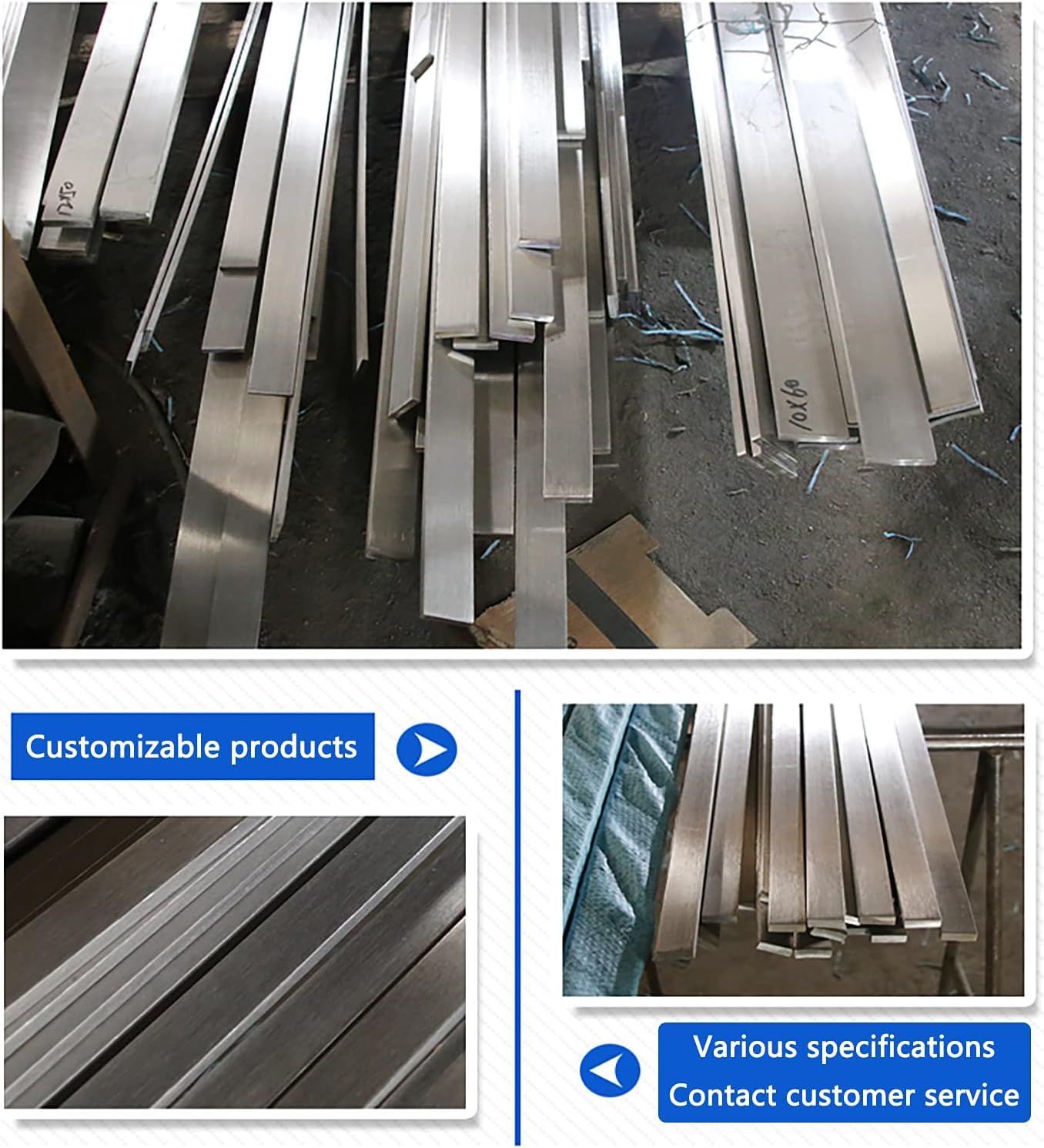 Aluminiumplatte, Flachstahl Flachstange aus Edelstahl 304, 2 Stück, 300 mm, Massive Edelstahlstange, Dicke 6 mm, Breite 10–50 mm(6x25x300mm)